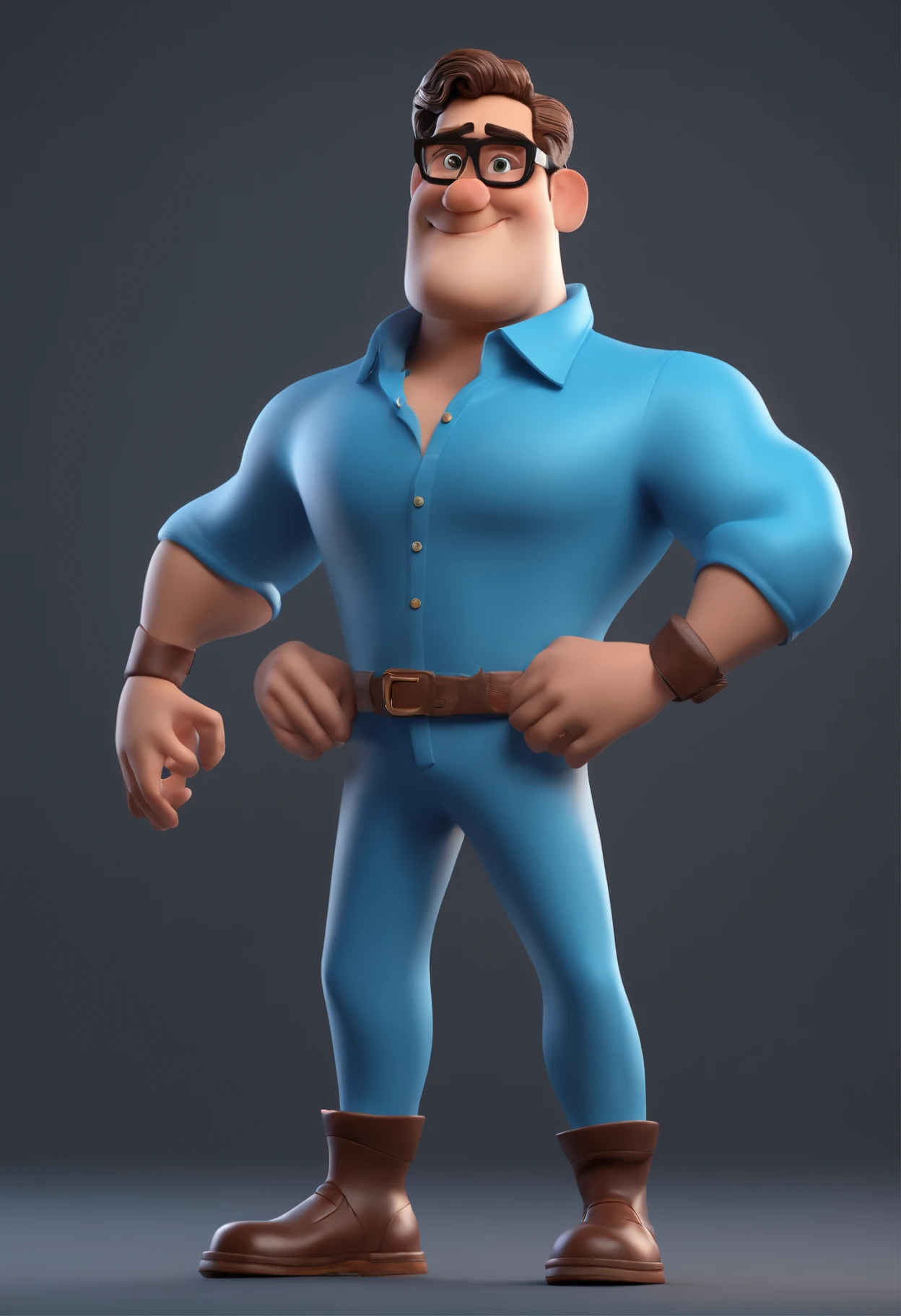 Cartoon character of a man with black glasses and a blue shirt, animation character, Caractere estilizado, animation style rendering, 3D estilizado, Arnold Maya render, 3 d render stylized, toon render keyshot, Personagem 3D, Personagem 3D, 3d rendering stylized, 3 d character render, personagem de desenho animado, Personagem de close up, Pose de personagem,  (Estilo Pixar) (master part:1.2) (Bokeh) (best quality) (pele detalhada) (textura detalhada) (8k) (argila) (Cinematic lighting) (foco nítido