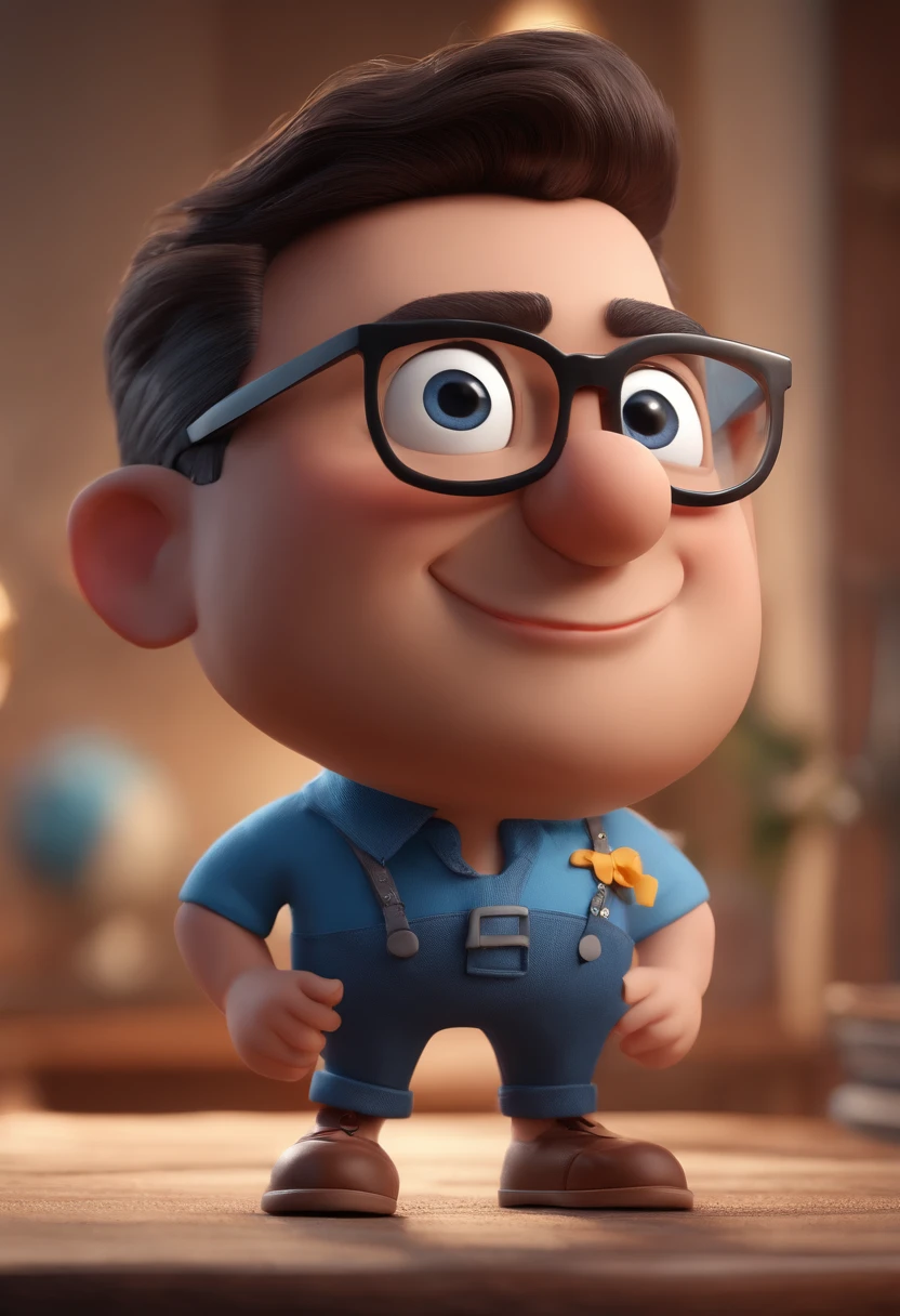Cartoon character of a man with black glasses and a blue shirt, animation character, Caractere estilizado, animation style rendering, 3D estilizado, Arnold Maya render, 3 d render stylized, toon render keyshot, Personagem 3D, Personagem 3D, 3d rendering stylized, 3 d character render, personagem de desenho animado, Personagem de close up, Pose de personagem, (Estilo Pixar) (master part:1.2) (Bokeh) (best quality) (pele detalhada) (textura detalhada) (8k) (argila) (Cinematic lighting) (foco nítido