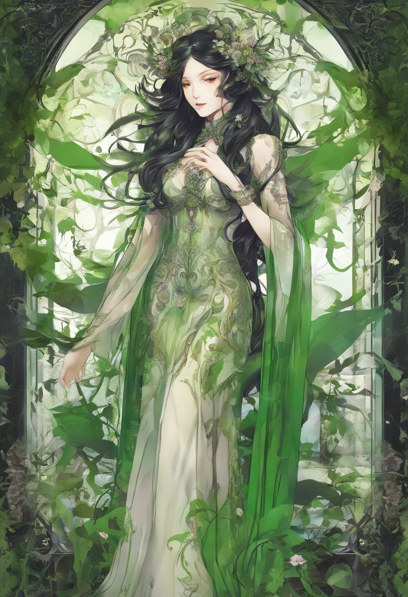 (Masterpiece, Best quality, Ultra-detailed, Best Illustration:1.4), 1 Dryad, (Slime girl:1.1),(See-through:1.5）afloat,Green wind ，Silk fabric，(refractions,Reflection:1.7) , Transparent skin, sunshine day，ln the forest