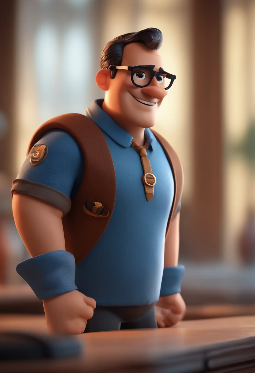 Cartoon character of a man with black glasses and a blue shirt, animation character, Caractere estilizado, animation style rendering, 3D estilizado, Arnold Maya render, 3 d render stylized, toon render keyshot, Personagem 3D, Personagem 3D, 3d rendering stylized, 3 d character render, personagem de desenho animado, Personagem de close up, Pose de personagem, (Estilo Pixar) (master part:1.2) (Bokeh) (best quality) (pele detalhada) (textura detalhada) (8k) (argila) (Cinematic lighting) (foco nítido