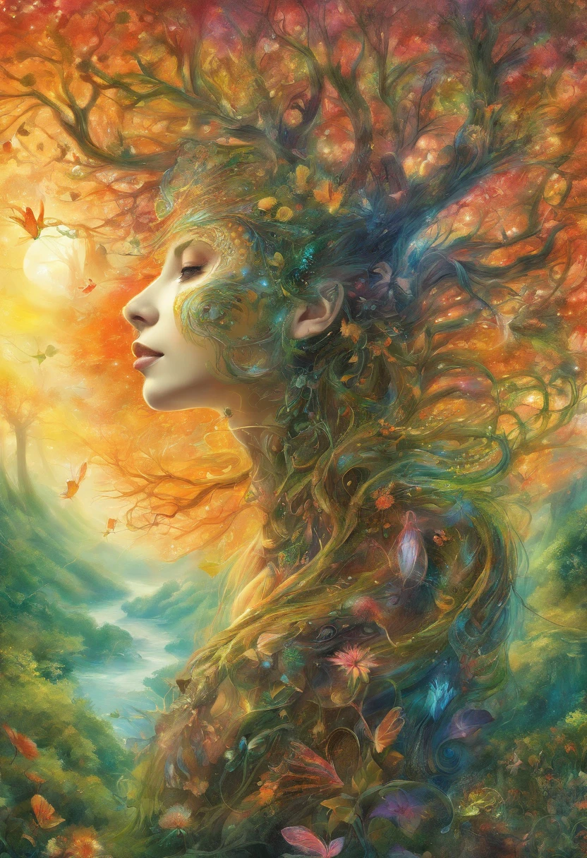 (Masterpiece, Best quality, Ultra-detailed, Best Illustration:1.4), 1 Dryad,(See-through:1.5）a plant ，(refractions,Reflection:1.7) , Transparent skin, sunshine day，ln the forest