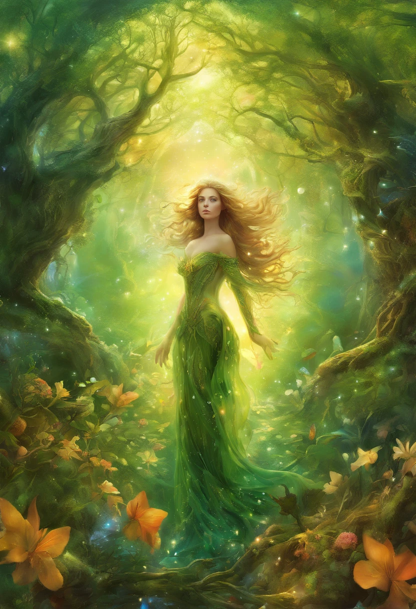 (Masterpiece, Best quality, Ultra-detailed, Best Illustration:1.4), 1 Dryad,(See-through:1.5）a plant ，(refractions,Reflection:1.7) , Transparent skin, sunshine day，ln the forest