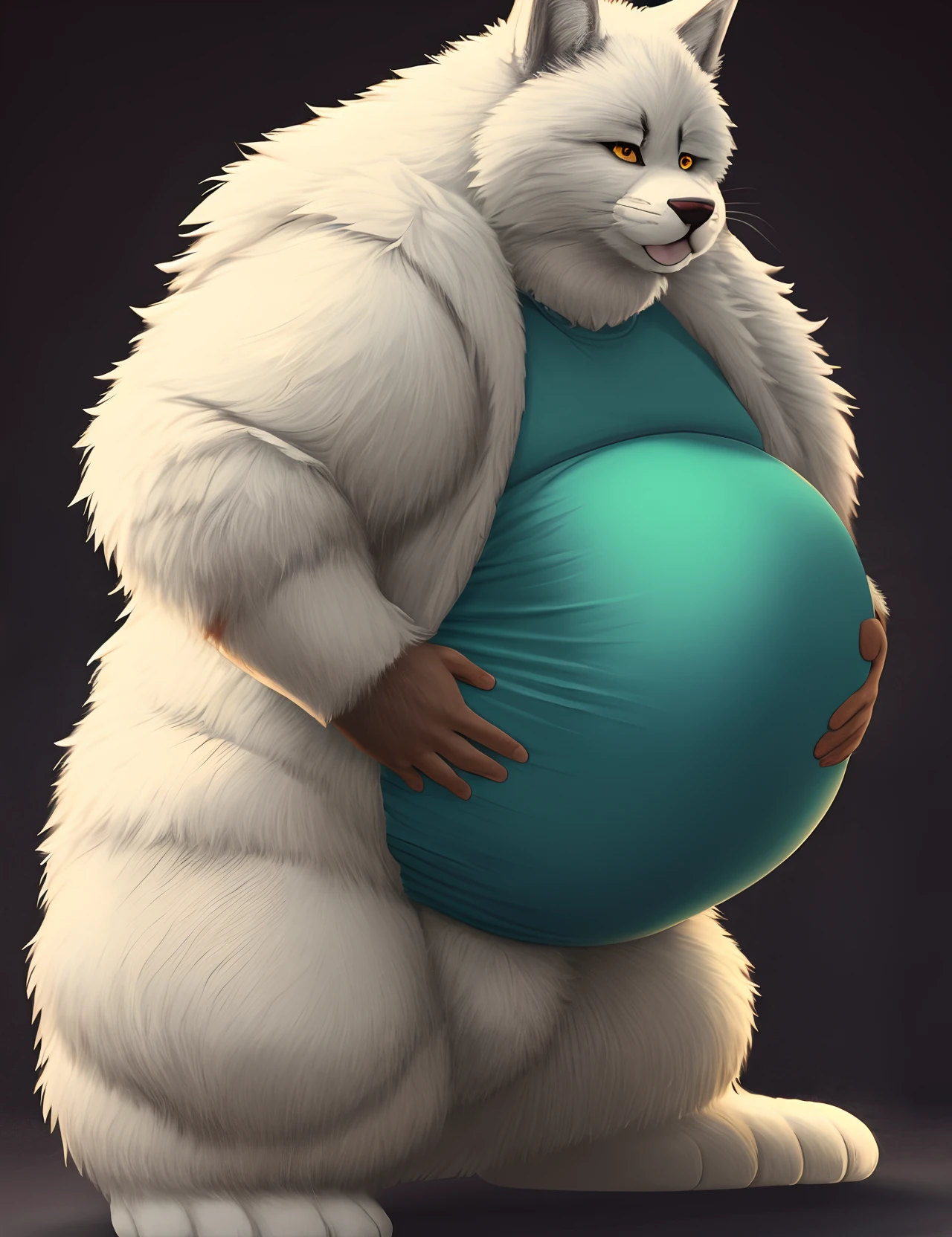 Really pregnant furry that is so big that he can barely stand and has extremely tight clothes