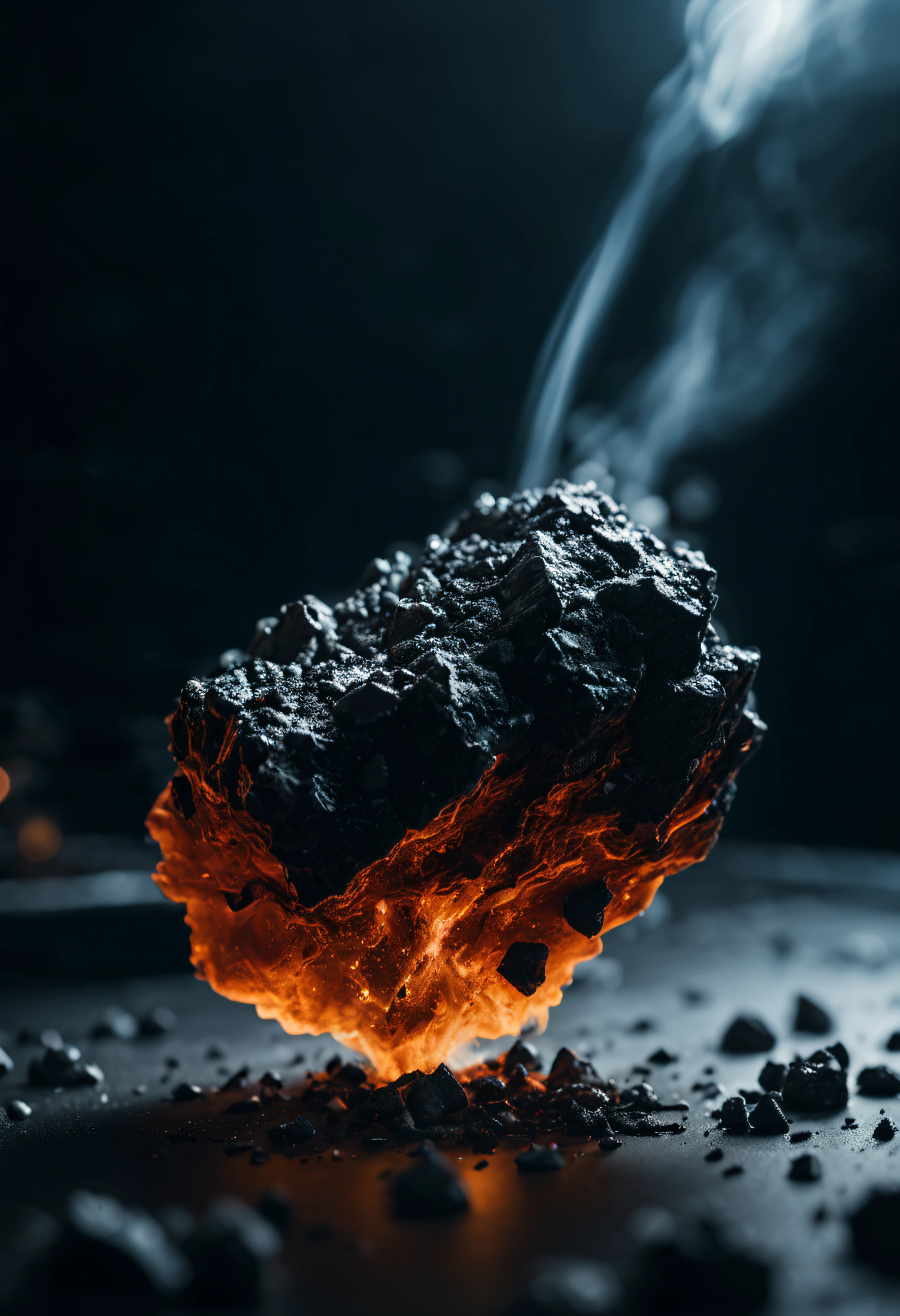 laboratory, natural substance, black meteorite, flat surface, liquid nitrogen, cinematic shot + dynamic composition, incredibly detailed, sharpen, details + intricate detail + professional lighting, film lighting + 35mm + anamorphic + lightroom + cinematography + bokeh + lens flare + film grain + HDR10 + 8K + Roger Deakins, ((cinematic)), perfect composition, hyperrealistic, super detailed, 8k, high quality, trending art, trending on artstation, sharp focus, studio photo, intricate details, highly detailed,