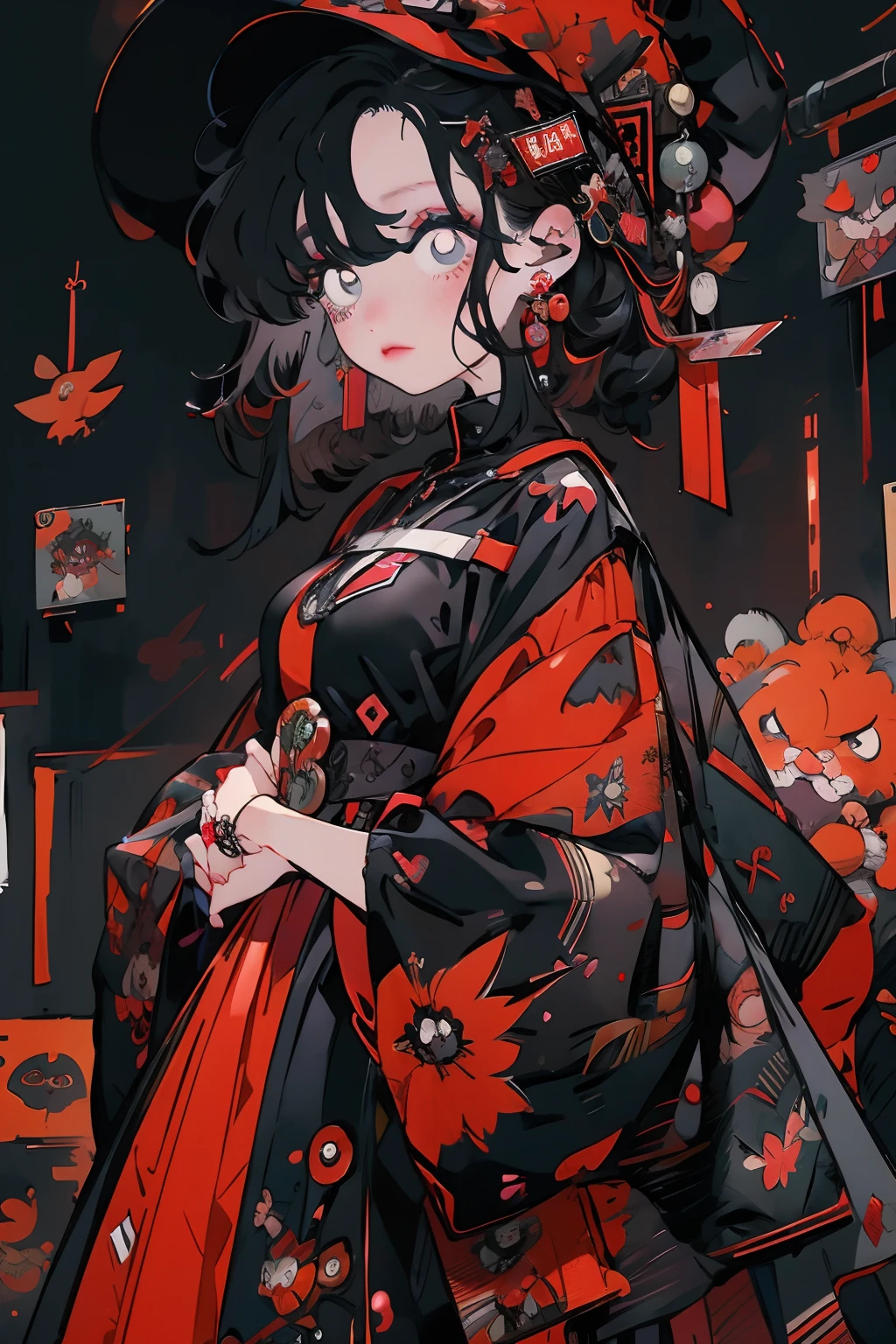 anime girl in a red dress with a black cape and a black hat, anime style 4 k, in a halloween style, gothic maiden anime girl, kawacy, cute anime waifu in a nice dress, anime art wallpaper 8 k, 🍂 cute, badass anime 8 k, best anime 4k konachan wallpaper, halloween art style, anime art wallpaper 4k