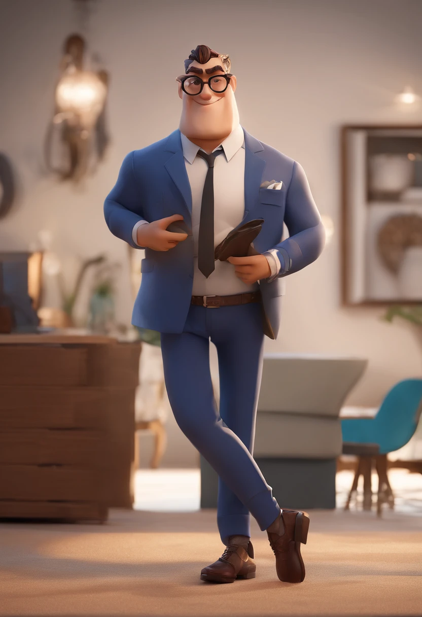 Cartoon character of a man with black glasses and a blue shirt, animation character, Caractere estilizado, animation style rendering, 3D estilizado, Arnold Maya render, 3 d render stylized, toon render keyshot, Personagem 3D, Personagem 3D, 3d rendering stylized, 3 d character render, personagem de desenho animado, Personagem de close up, Pose de personagem, (Estilo Pixar) (master part:1.2) (Bokeh) (best quality) (pele detalhada) (textura detalhada) (8k) (argila) (Cinematic lighting) (foco nítido