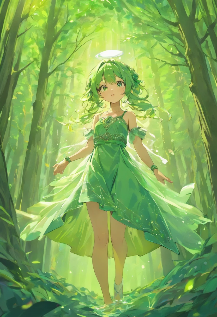 (Masterpiece, Best quality, Ultra-detailed, Best Illustration:1.4), 1 Dryad，(Airflow Maiden:1.1),(See-through:15）afloat,Green wind ，Silk fabric，(refractions,Reflection:1.2) ,  Transparent skin, sunshine day，ln the forest