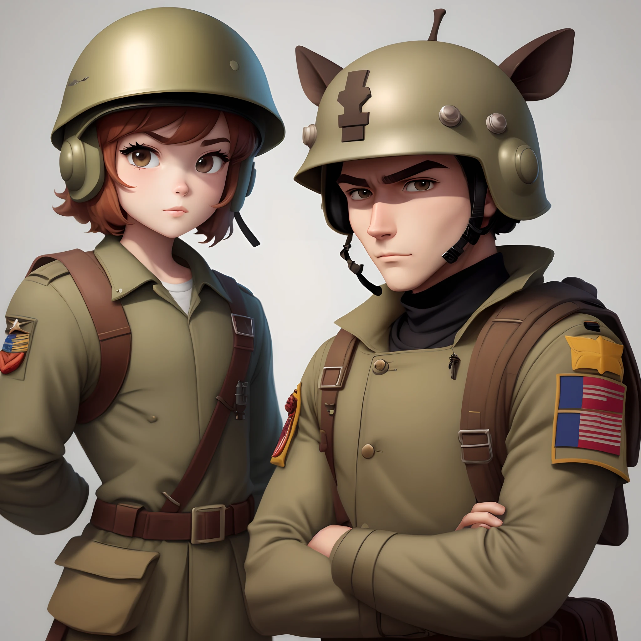 Ant with soldier helmet in cartoony artstyle who looks motivated