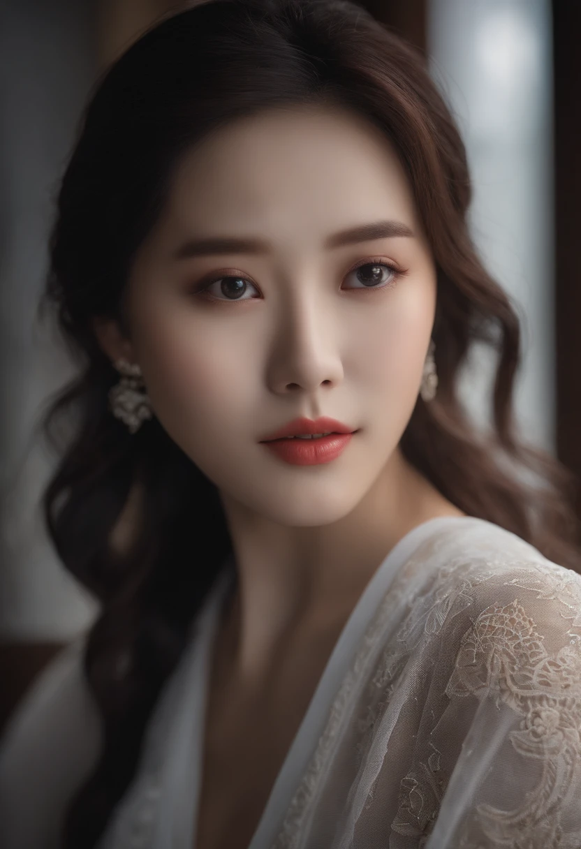 A woman with long hair and a white dress posing for a picture - SeaArt AI