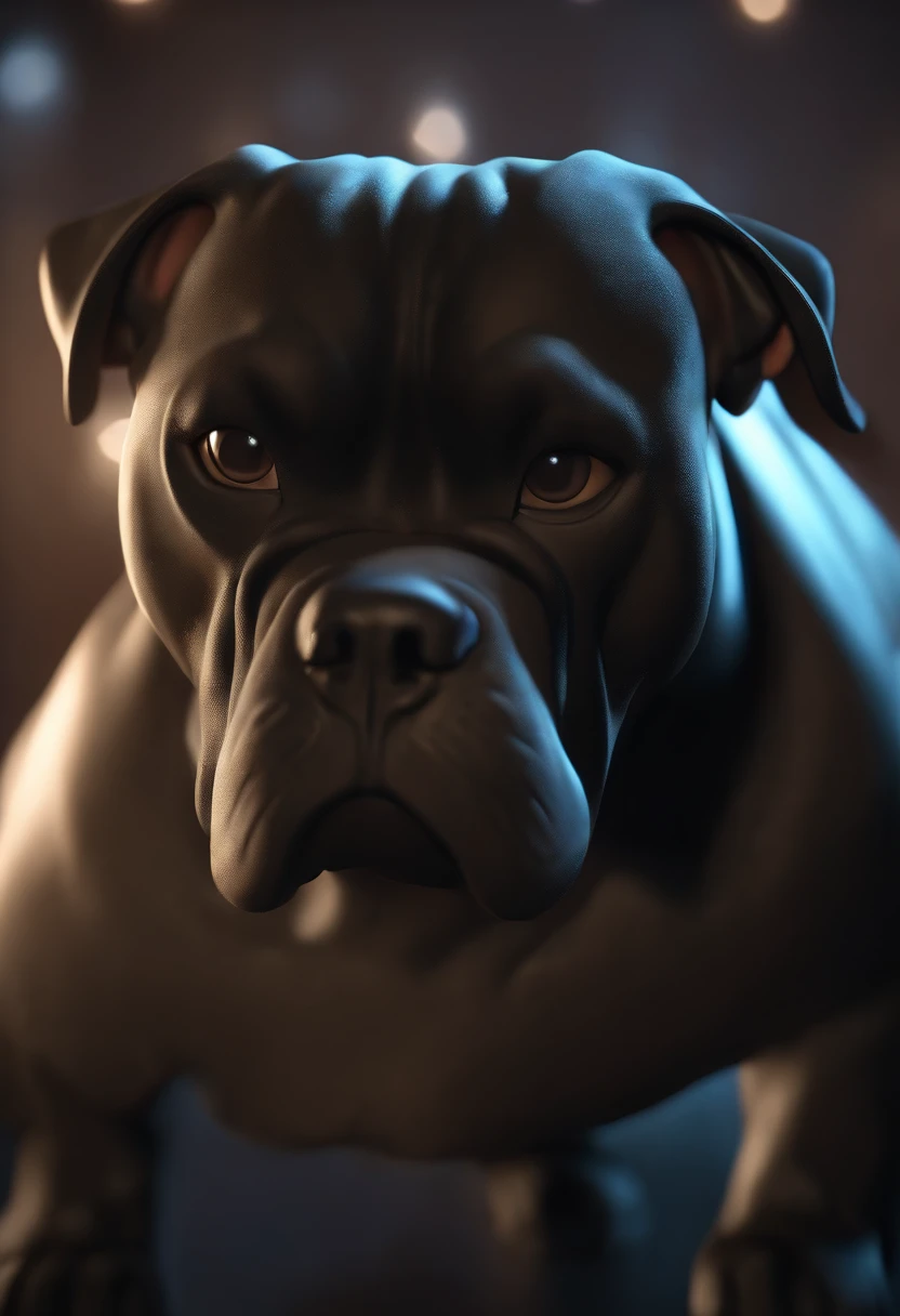 Personagem dos desenhos animados de um bullmastiff fulvo, with black mask, Caractere estilizado, animation style rendering, 3D estilizado, Arnold Maya render, 3 d render stylized, toon render keyshot, Personagem 3D, Personagem 3D, 3d rendering stylized, 3 d character render, personagem de desenho animado, Personagem de close up, Pose de personagem, (Estilo Pixar) (master part:1.2) (Bokeh) (best quality) (pele detalhada) (textura detalhada) (8k) (argila) (Cinematic lighting) (foco nítido