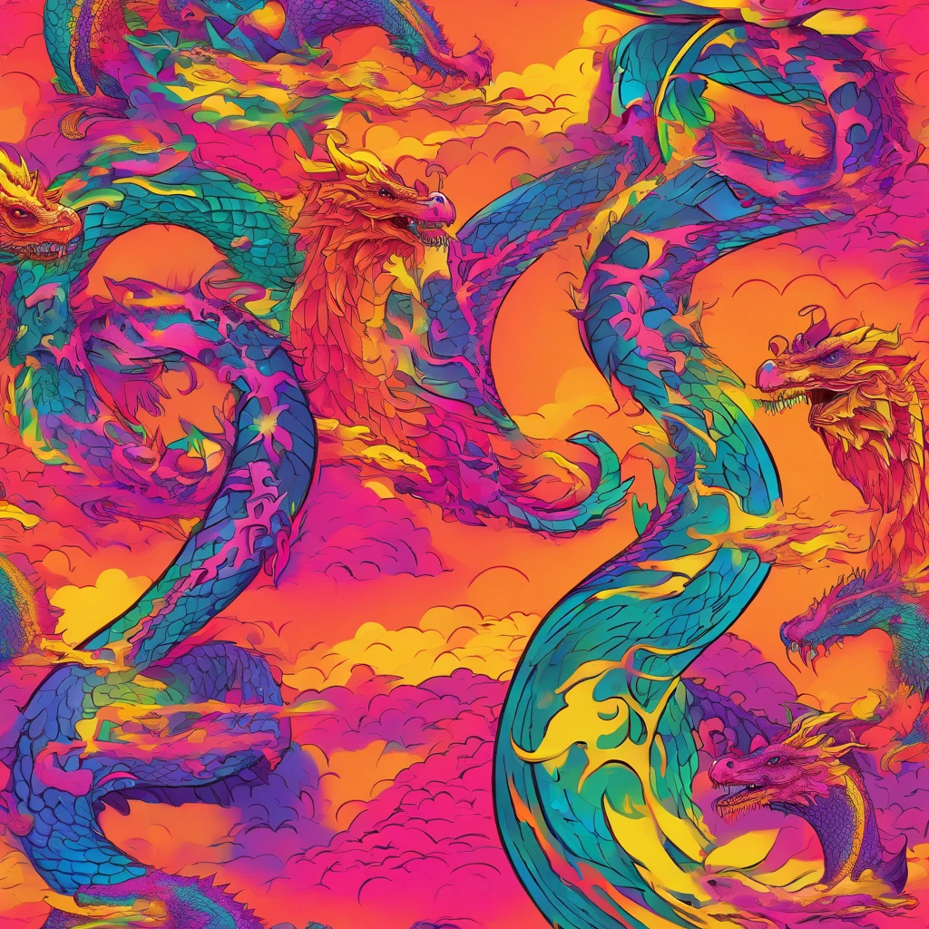 Dragons with a slender body、It's in a circle、１bolt、Abstract、A logo、No text