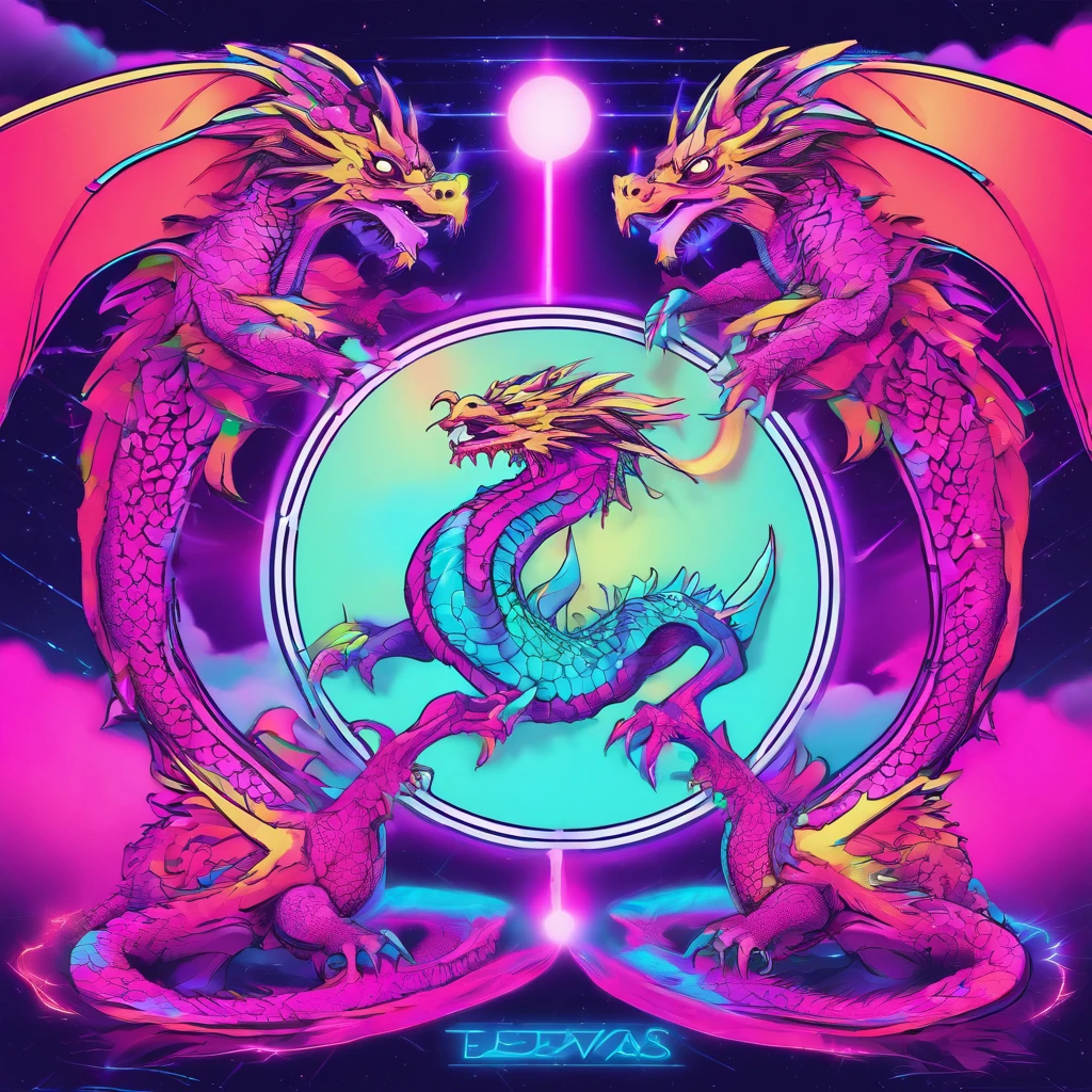 Dragons with a slender body、It's in a circle、１bolt、Abstract、A logo、No text