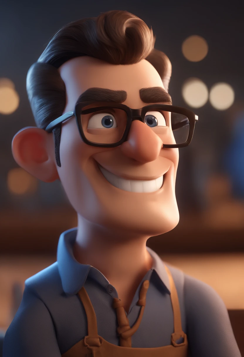 Cartoon character of a man with black glasses and a blue shirt, animation character, Caractere estilizado, animation style rendering, 3D estilizado, Arnold Maya render, 3 d render stylized, toon render keyshot, Personagem 3D, Personagem 3D, 3d rendering stylized, 3 d character render, personagem de desenho animado, Personagem de close up, Pose de personagem, (Estilo Pixar) (master part:1.2) (Bokeh) (best quality) (pele detalhada) (textura detalhada) (8k) (argila) (Cinematic lighting) (foco nítido