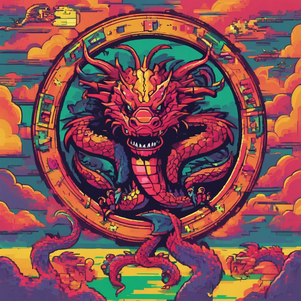 Dragons with a slender body、It's in a circle、１bolt、Abstract、A logo、No text
