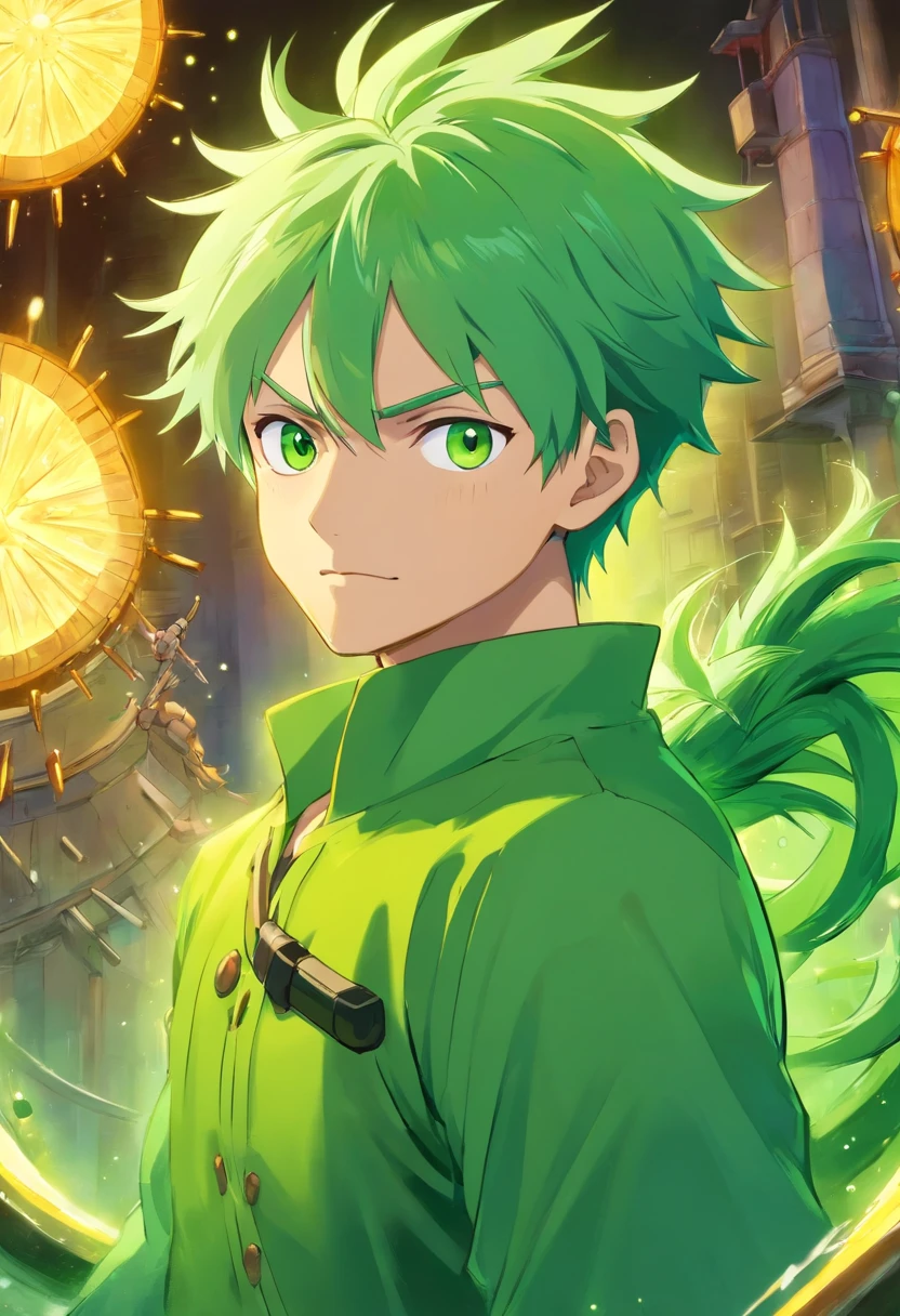 (1 boy), arte altamente detalhada, de (Lime-green hair and with the most voluminous and spiky hair) Roronoa Zoro