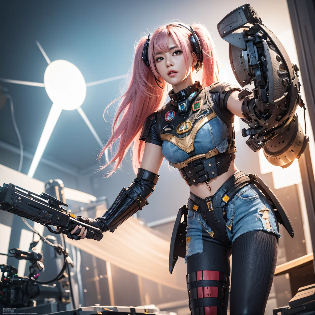 Best Premium Owl, Masterpiece, (Photorealistic:1.4), Virtual Engine,tmasterpiece,Masterpiece,dynamic viewing angle,best qualtiy,8K,particle fx,Light chase,Original,rendering by octane,Highest quality CG wallpaper,1 owl,extreme beautiful,extreme hight detail,Pink hair,double tails,Owl mecha pilot,White tight mech combat suit,Torn clothes,indian style,On mechs,Look ahead