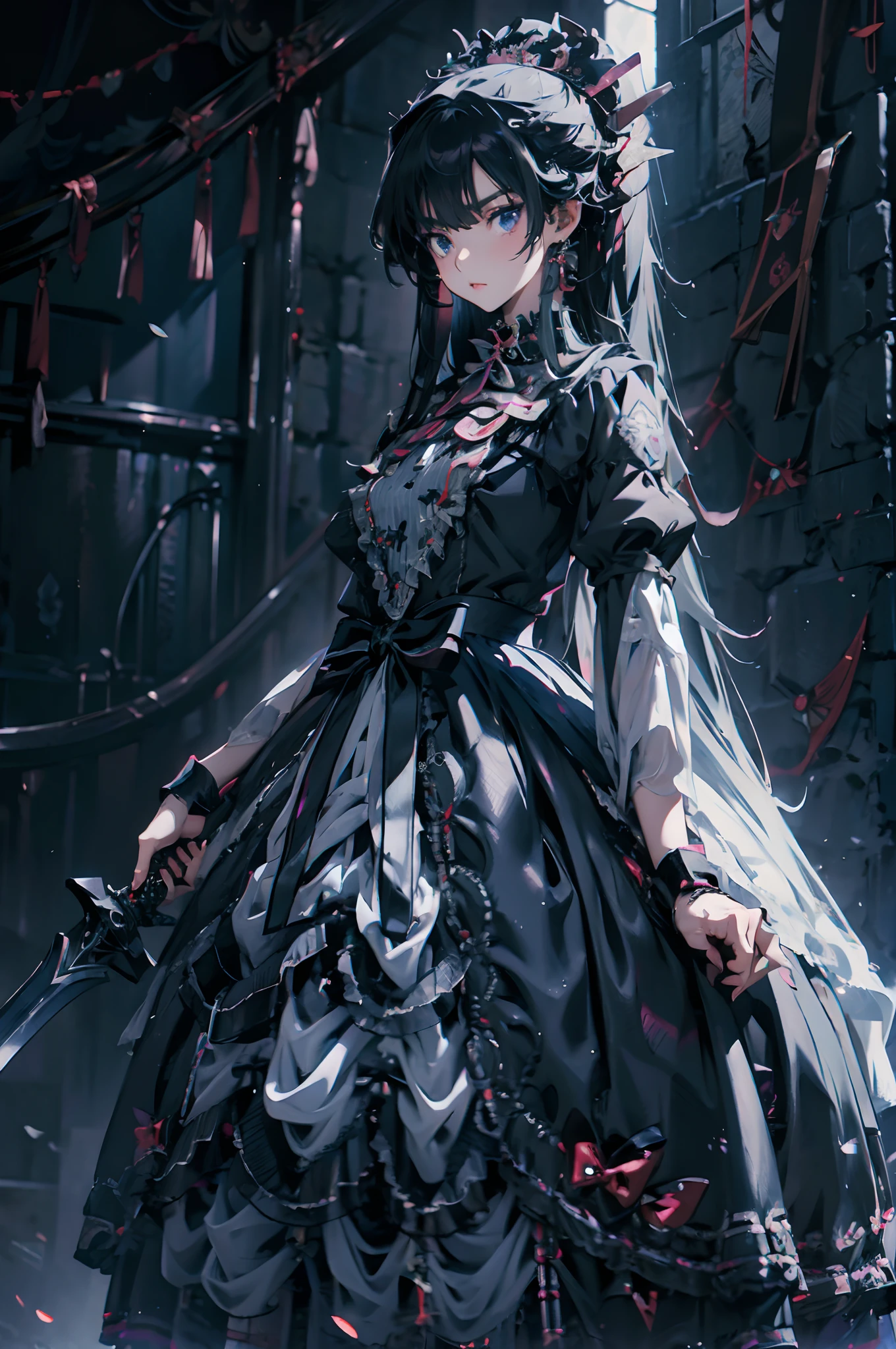 Anime girl in black dress holding sword in dark room, gothic maiden anime girl, Badass anime 8 K, by Yang J, Anime art wallpaper 8 K, 4K anime wallpaper, Anime art wallpaper 4k, Anime art wallpaper 4 K, beautiful fantasy anime, Beautiful anime artwork, Anime fantasy artwork, Anime wallpaper 4 k, Anime wallpaper 4K