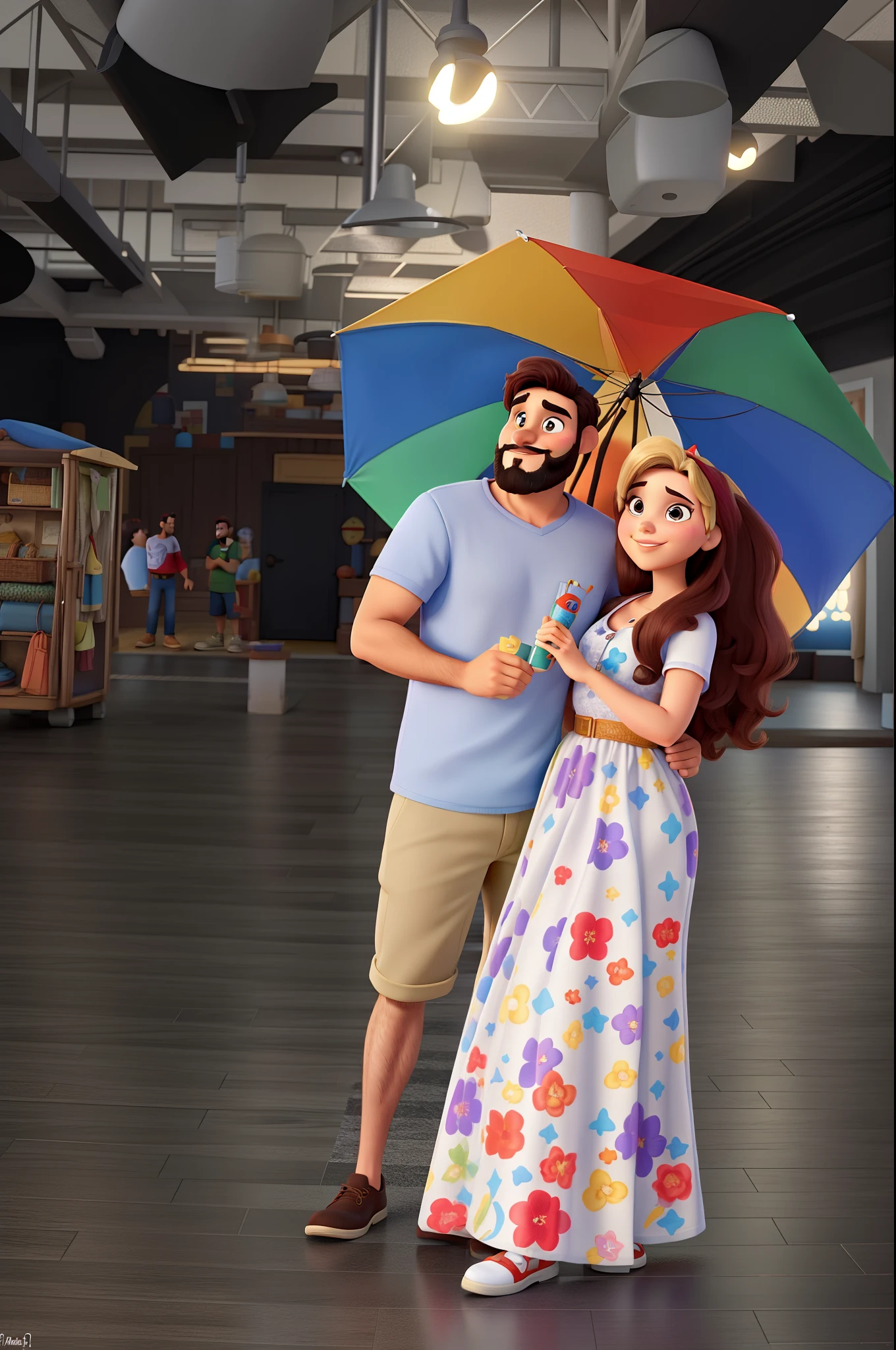 casal homem com barba e mulher no estilo Disney Pixar, alta qualidade, melhor qualidade