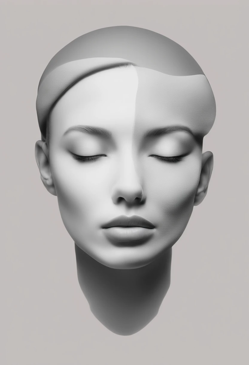 Exposed brain,Close up of face with closed eyes, pondering,abstract portrait, Surreal dark art, 4 k symmetrical portrait, 详细的脸, detailedeyes