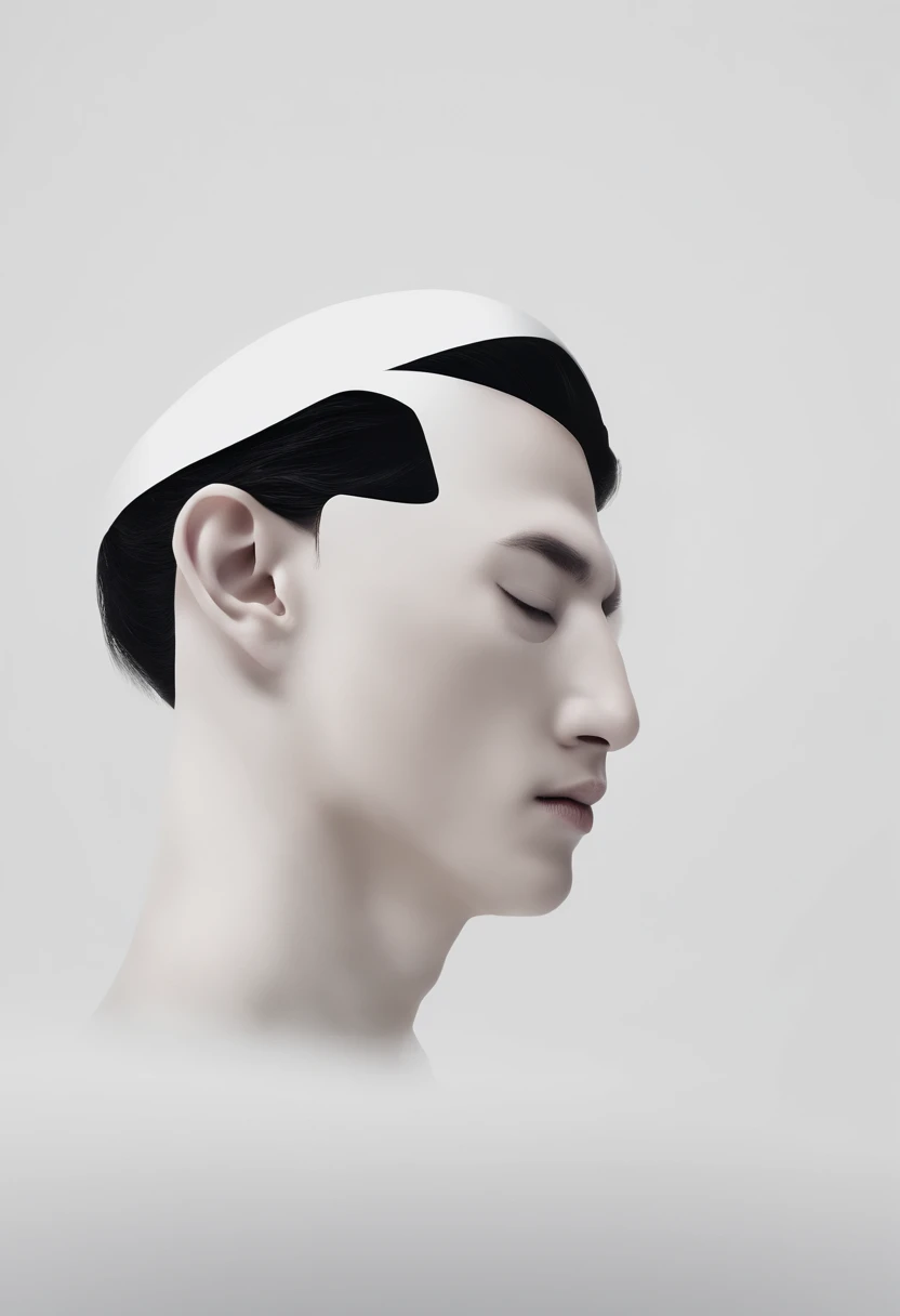 Exposed brain,Close up of male face with closed eyes, pondering,abstract portrait, Surreal dark art, 4 k symmetrical portrait, 详细的脸, detailedeyes