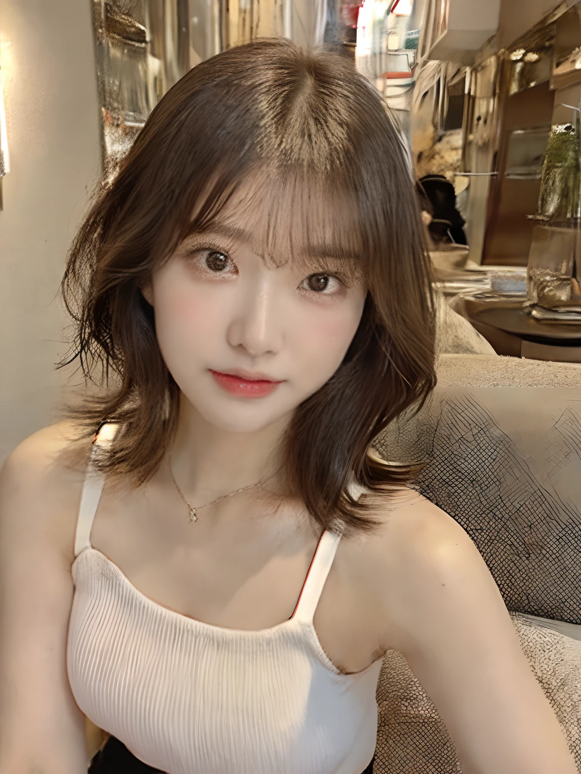(highest quality、8K、32K、masterpiece、nffsw:1.2)、photo of cute japanese woman、Short bob hair that bounces outward, Reach shoulder length、Hair color is natural beige. thin, Faint bangs frame her forehead, Styling the hair around the face inward,、Upper body、Taken in front of a white wall、((pastel colored spring clothes、Long sleeve dresses))、surface focus、、necklace、From above、looking at the viewer、(8K、Raw photo、highest quality、masterpiece:1.2)、(realistic、Photoreal:1.37)、1 girl、Photo of a Japanese woman in her 30s、Shot in natural light、photon mapping、Physically based rendering、excellent image quality、High resolution、1080P、(clean face)、(Detailed facial description)、(detailed description of hands)、(Masseter muscle part)、(Detailed CG)、 hair is dirty、masterpiece、rich details、(exquisite features)、(best image quality)、(masterpiece)、(detailed eye)、looking forward to your eyes、delicate clavicle、Versatile poses、profile
