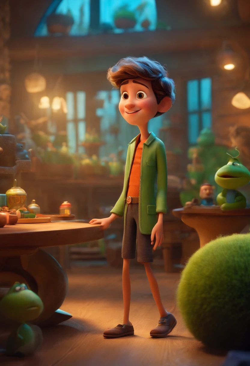 Um arquiteto de sonhos futurista, mas realista, inspired by Pixar animation, de perto. The character takes center stage with captivating facial expressions, oferecendo um toque de irrealidade.