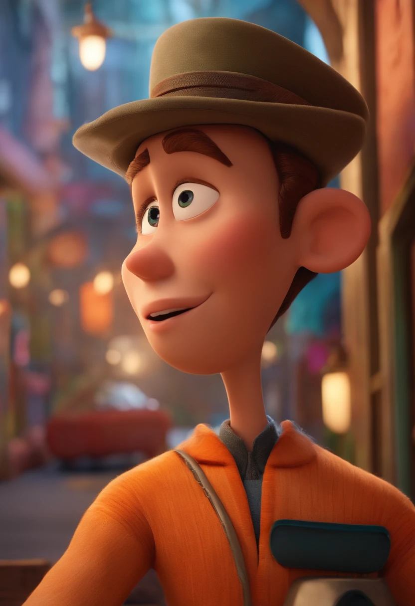 Um arquiteto de sonhos futurista, mas realista, inspired by Pixar animation, de perto. The character takes center stage with captivating facial expressions, oferecendo um toque de irrealidade.