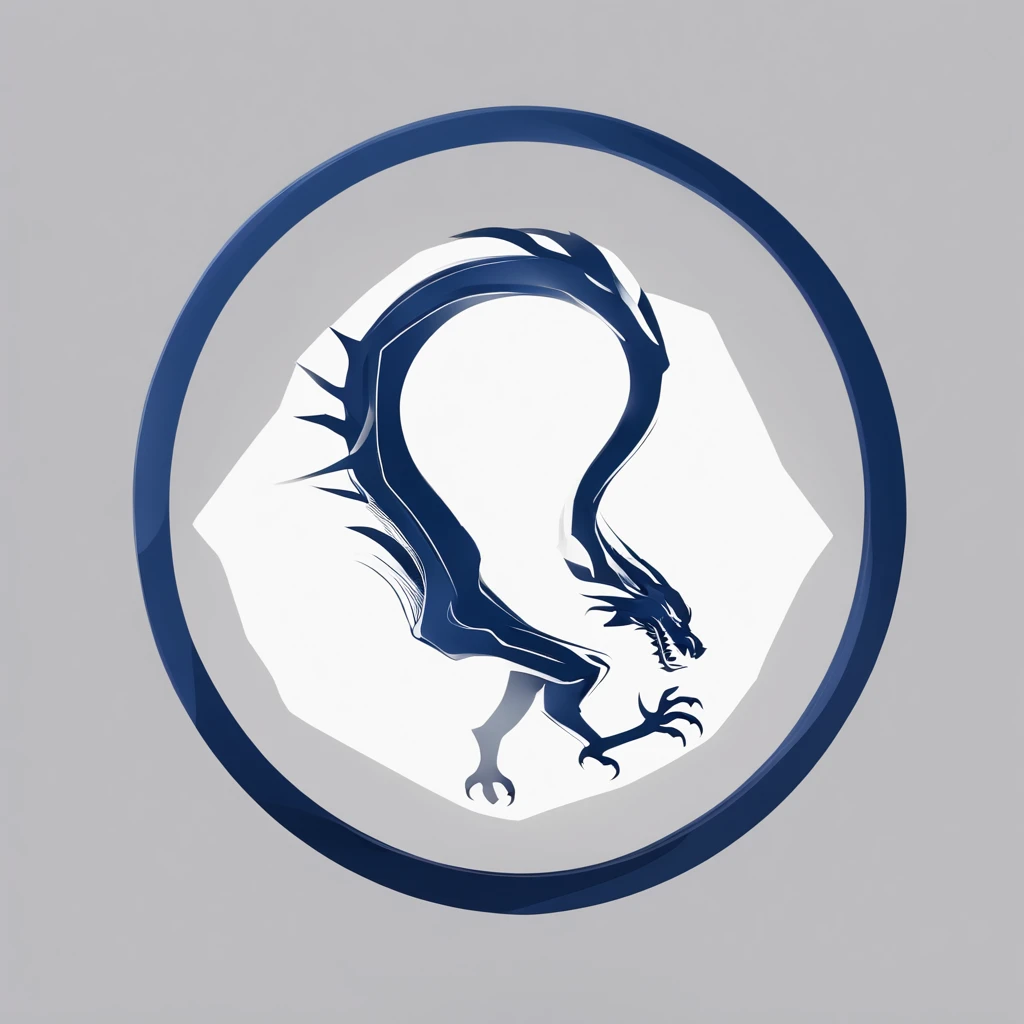 Dragons with a slender body、It's in a circle、1bolt、Abstract、A logo、No text、white backgrounid、Navy blue only