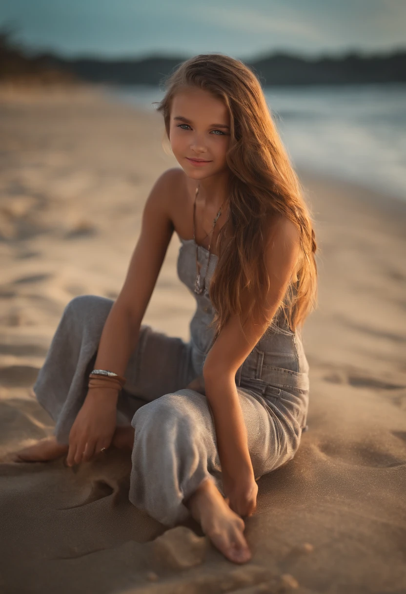 Create realistic -yeld girhotos with blonde hair (Length to the shoulders), Cute face, Whole body, Slender body, shapely legs, Thin ankles, thin-waist, Green eyes and big breasts, She is completely naked, She is on the beach.