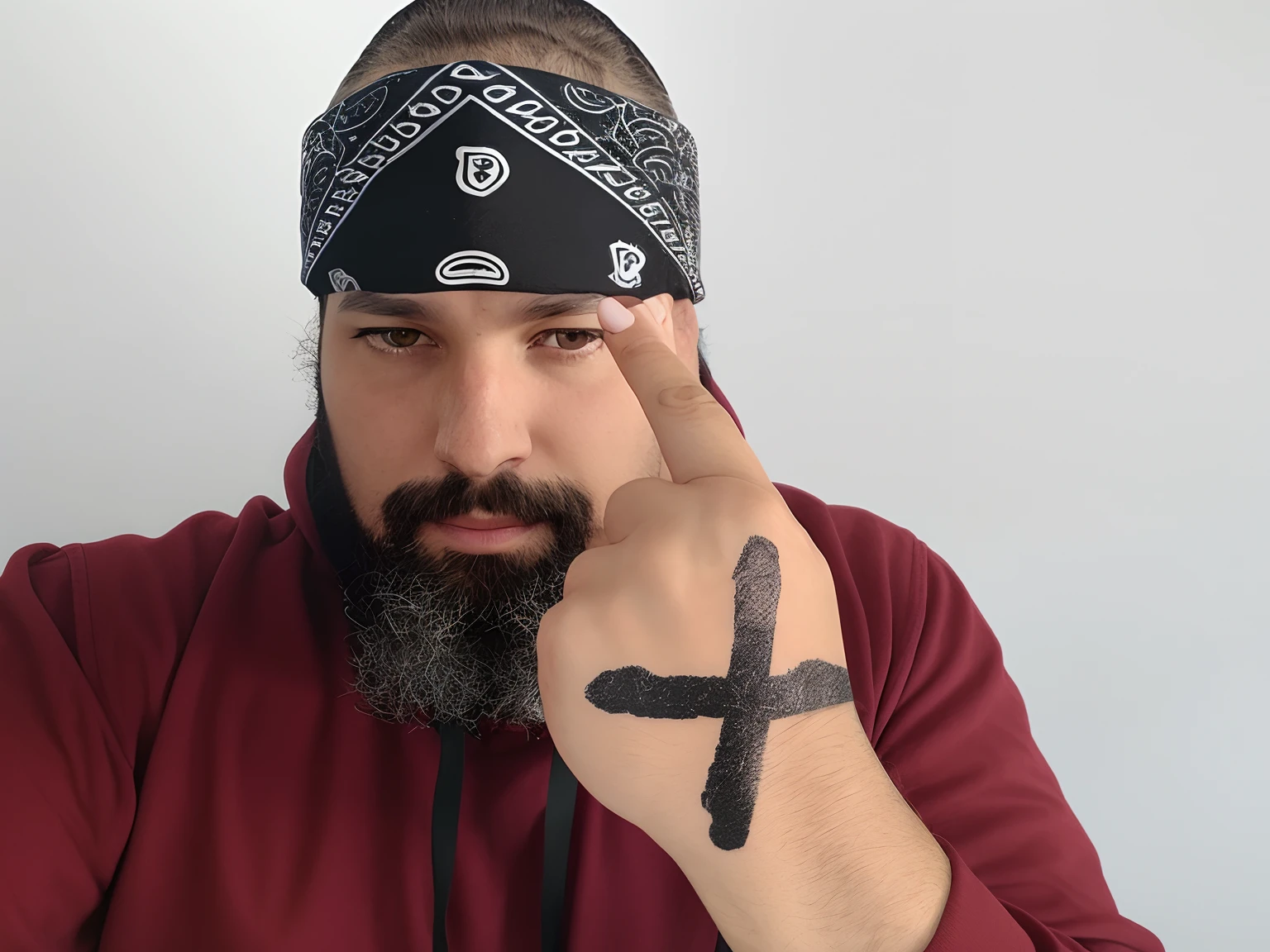 Arafed man with an x tattoo on his hand, usando moleton , inspirado em Dave Arredondo, catholicpunk