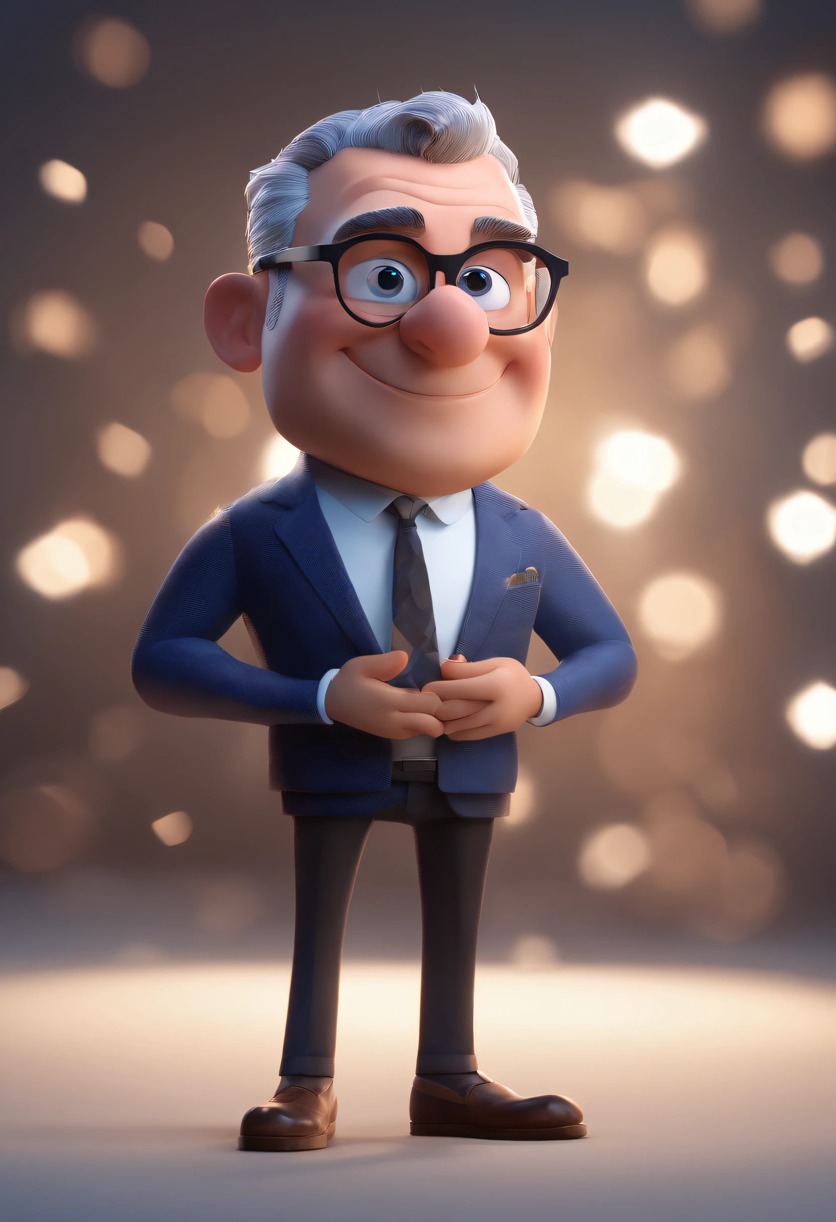 Cartoon character of a man with black glasses and a blue shirt, animation character, Caractere estilizado, animation style rendering, 3D estilizado, Arnold Maya render, 3 d render stylized, toon render keyshot, Personagem 3D, Personagem 3D, 3d rendering stylized, 3 d character render, personagem de desenho animado, Personagem de close up, Pose de personagem,  (Estilo Pixar) (master part:1.2) (Bokeh) (best quality) (pele detalhada) (textura detalhada) (8k) (argila) (Cinematic lighting) (foco nítido