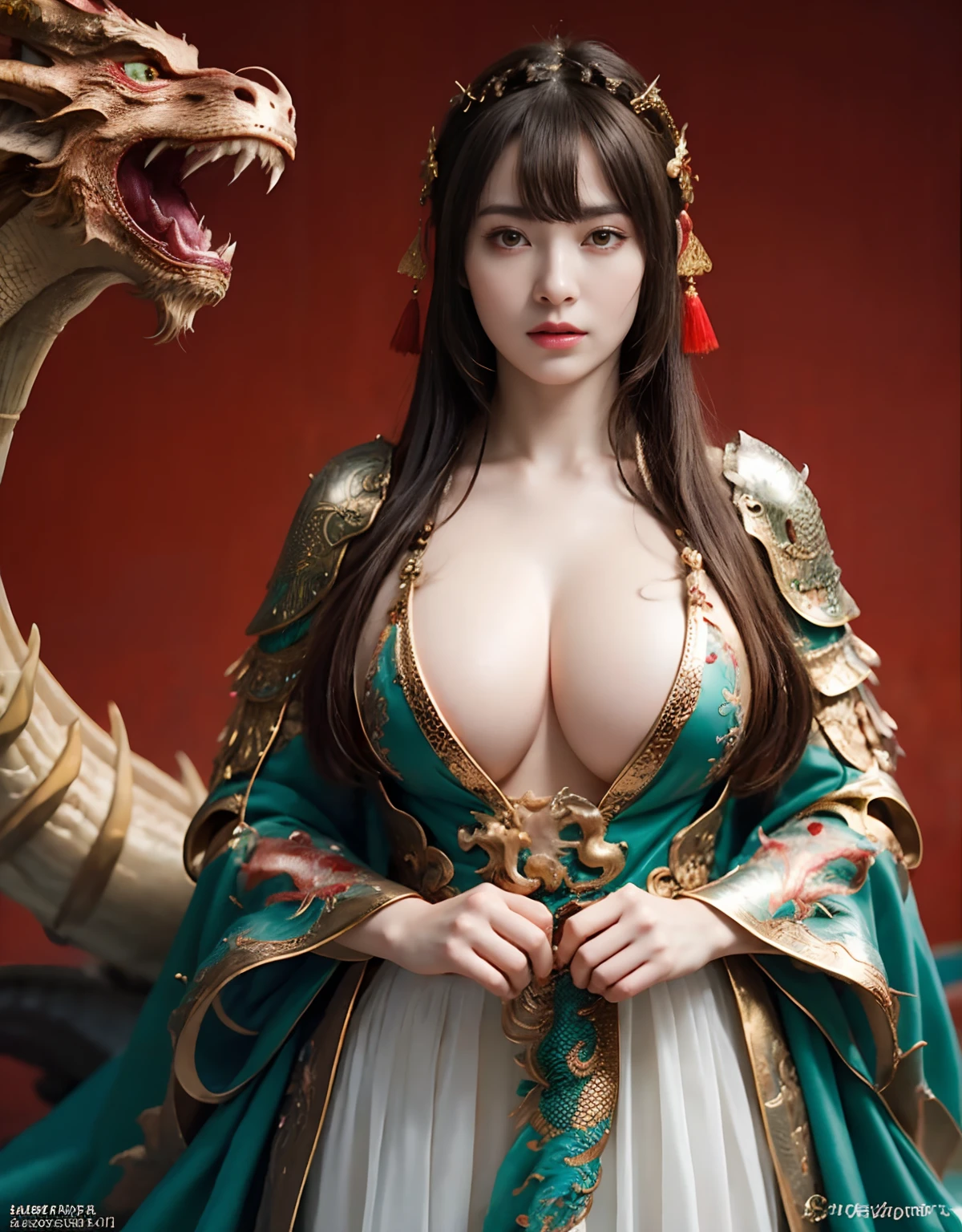 (Fight goblins、ogre、Fierce battle with orcs),top-quality、masterpiece、超A high resolution、(Photorealsitic:1.4)、Raw photo、1人、(((Chinese dragon background))),(Armor with beautiful patterns in every detail)、(((heavy breasts))),glowy skin、Precipitous cliffs、Large mountain ranges、falls、(Random hair),(((Detailed Micro Bikini Armor)))、Fight with beautiful swords and shields、(((Mystical expression))),(((Have a gorgeous and long magic wand))),(Gorgeous blue rubber body)),(Fighting strong enemies)、(Background of decaying dungeon ruins)、(Ultimate Beauty))、(Full Body Angle)、((super realistic details))、portlate),globalillumination、Shadow、octan render、8K、ultrasharp、Colossal tits、Raw skin is exposed in cleavage、Details of complex ornaments、Japan details、highly intricate detail、Realistic light、(Mystical expression),CGSoation Trends、Red Eyes、radiant eyes、Facing the camera)、Toostock、Ultimate Beauty、Detailed sword)、(((dragon background))),