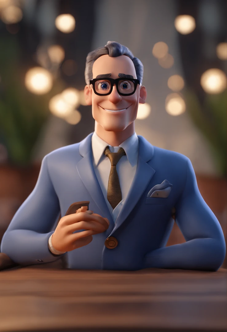 Cartoon character of a man with black glasses and a blue shirt, animation character, Caractere estilizado, animation style rendering, 3D estilizado, Arnold Maya render, 3 d render stylized, toon render keyshot, Personagem 3D, Personagem 3D, 3d rendering stylized, 3 d character render, personagem de desenho animado, Personagem de close up, Pose de personagem, (Estilo Pixar) (master part:1.2) (Bokeh) (best quality) (pele detalhada) (textura detalhada) (8k) (argila) (Cinematic lighting) (foco nítido
