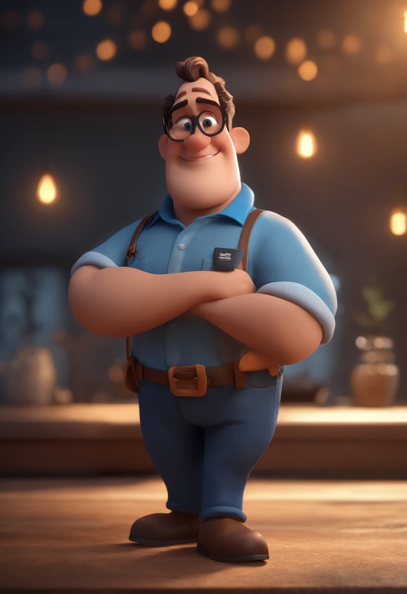 Cartoon character of a man with black glasses and a blue shirt, animation character, Caractere estilizado, animation style rendering, 3D estilizado, Arnold Maya render, 3 d render stylized, toon render keyshot, Personagem 3D, Personagem 3D, 3d rendering stylized, 3 d character render, personagem de desenho animado, Personagem de close up, Pose de personagem,  (Estilo Pixar) (master part:1.2) (Bokeh) (best quality) (pele detalhada) (textura detalhada) (8k) (argila) (Cinematic lighting) (foco nítido