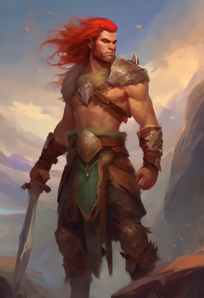 half orc, barbarian, dnd, fantasy, short red hair
