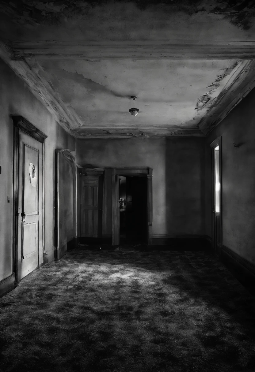 uma fotografia de um mordomo segurando uma faca em um hotel antigo, inspired by René Magritte, sombras profundas, Impassive Expression, paleta de tons terrosos e atmosfera surreal --v 5 --stylize 1000