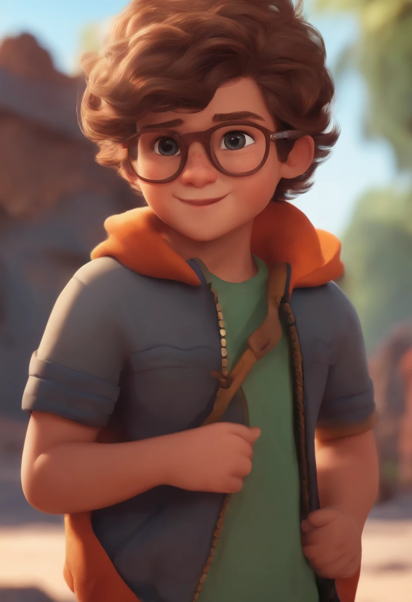 Image of a boy for a story in a YouTube video in Pixar format, He's the little allabester, He's the class leader, He's outgoing, Playful and gets up for a lot of things, cabelo curto