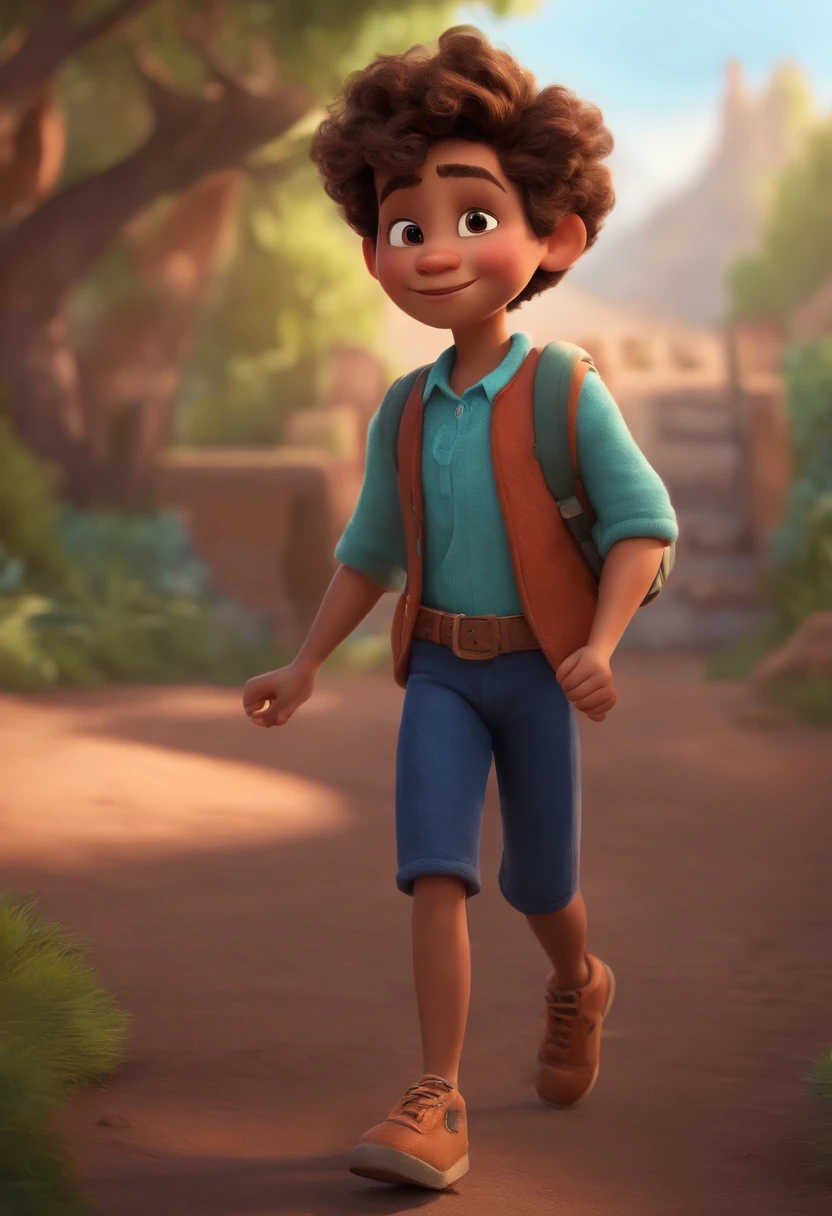 Image of a boy for a story in a YouTube video in Pixar format, He's the  allabester, He's the class leader, He's outgoing, Playful and gets up for a lot of things, cabelo curto