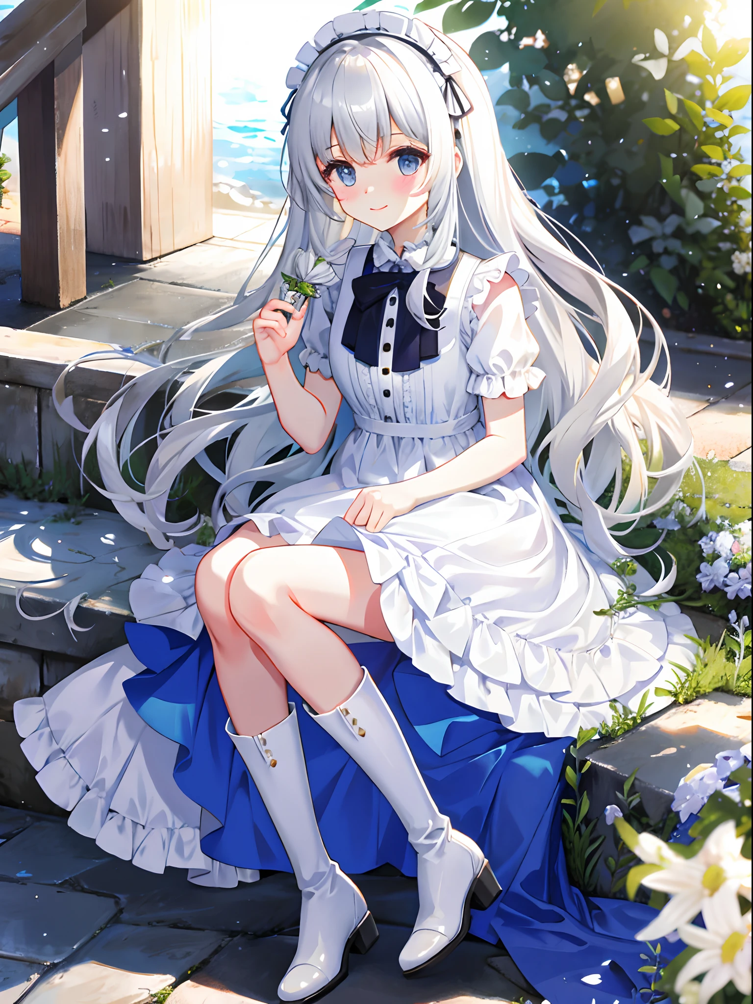 dress with white frills,Beth,White boots,