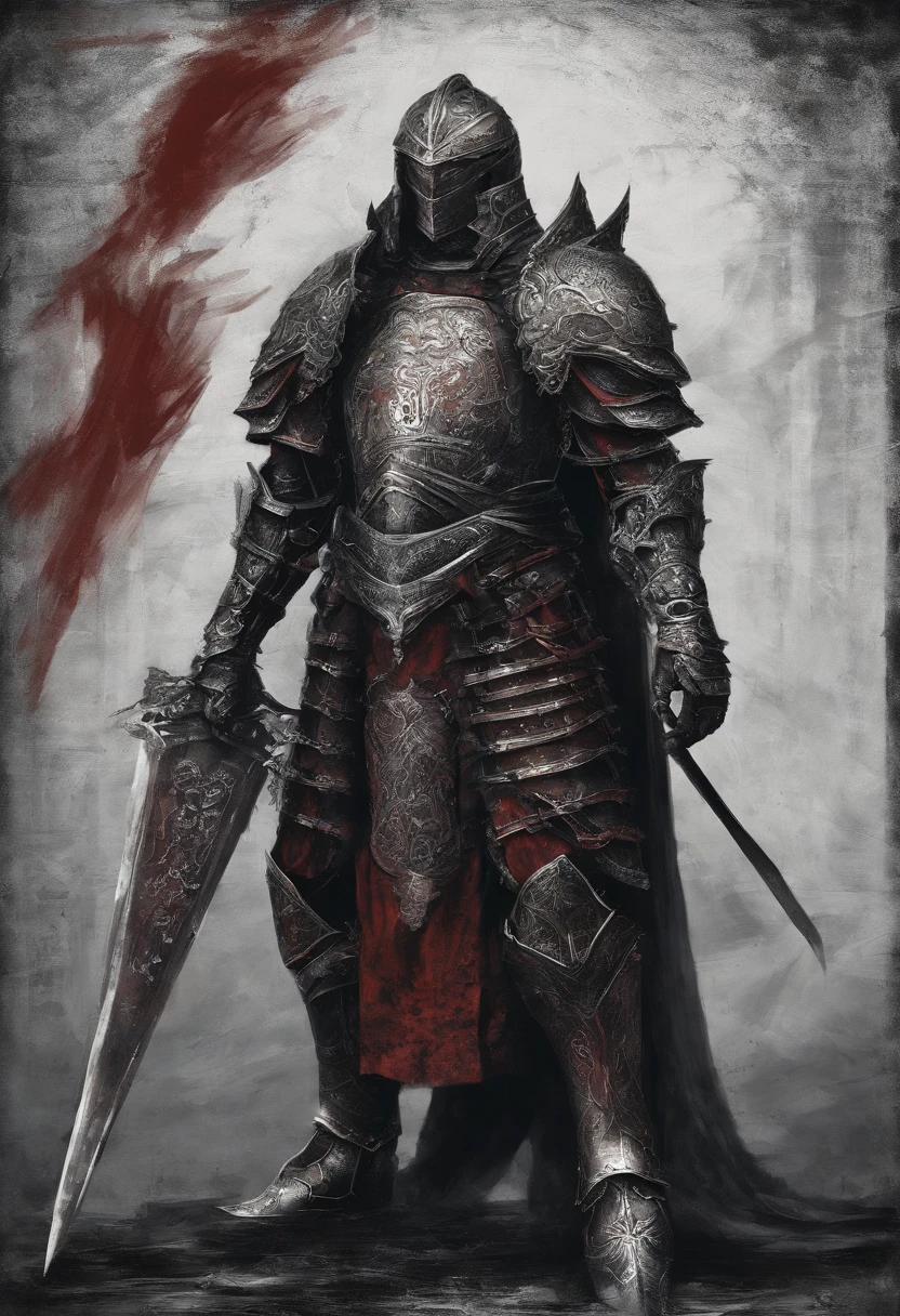 Illustration of a Chinese fantasy knight based on a reference. The knight is in the same position, Dressed in all-silver armor. The cuirass is decorated with a laurel design,Reminiscent of the Romans. His handguards and boots are made of the same silver metal as the rest of his armor. He wears a flowing red cloak. The surface of the shield, Next to him, Shows the face of a beautiful woman with wavy curly hair, While preserving the rest of the details of the original image.
