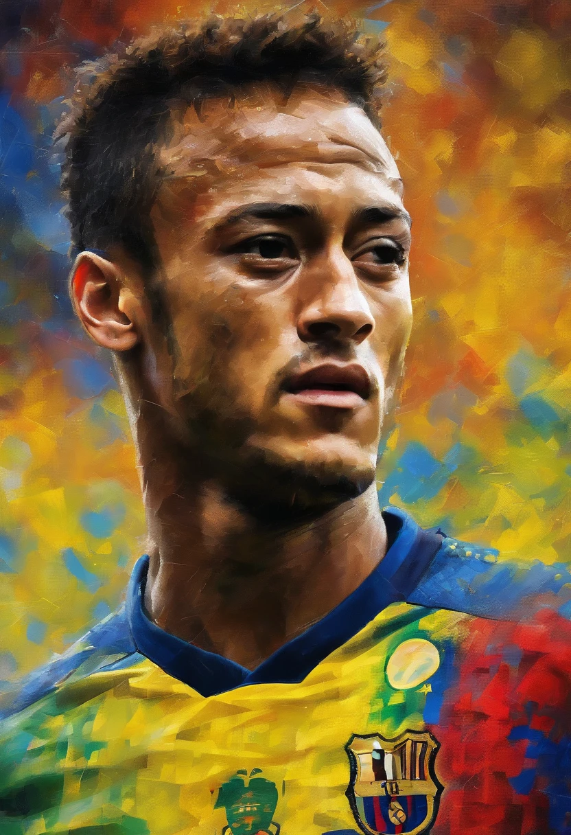 Neymar training, best quality, masterpiece, realistic, ultra detail, Oil painting, highres, official art, depth of field, brightening light, finely detailed face, gorgeus, beautiful details eyes, Neymar Jr, best quality real texture skin, t-shirts, Brazil, anatomically correct, da Vinci, baroque