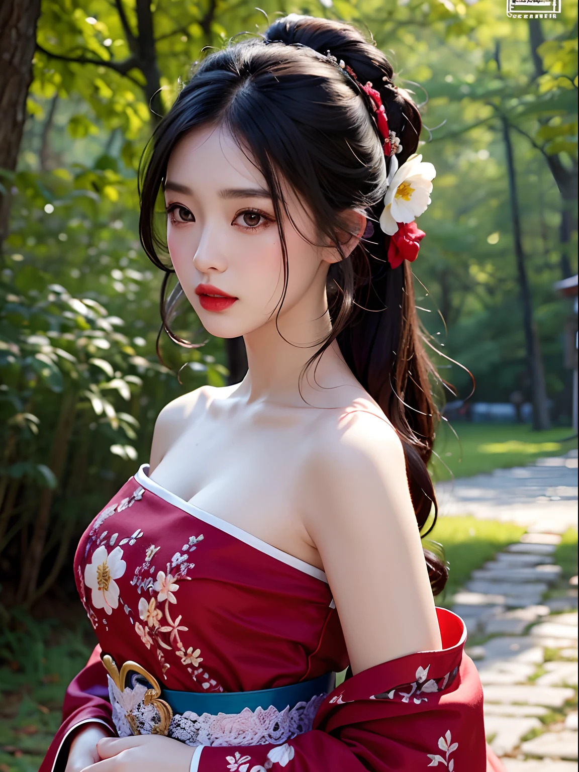 (top-quality,8K,​masterpiece),ultra-detailliert,Fantastic atmosphere,Calm mood,shrine maiden,Colossal ,美丽的面容,(A detailed eye,Detailed lips,lipgloss),