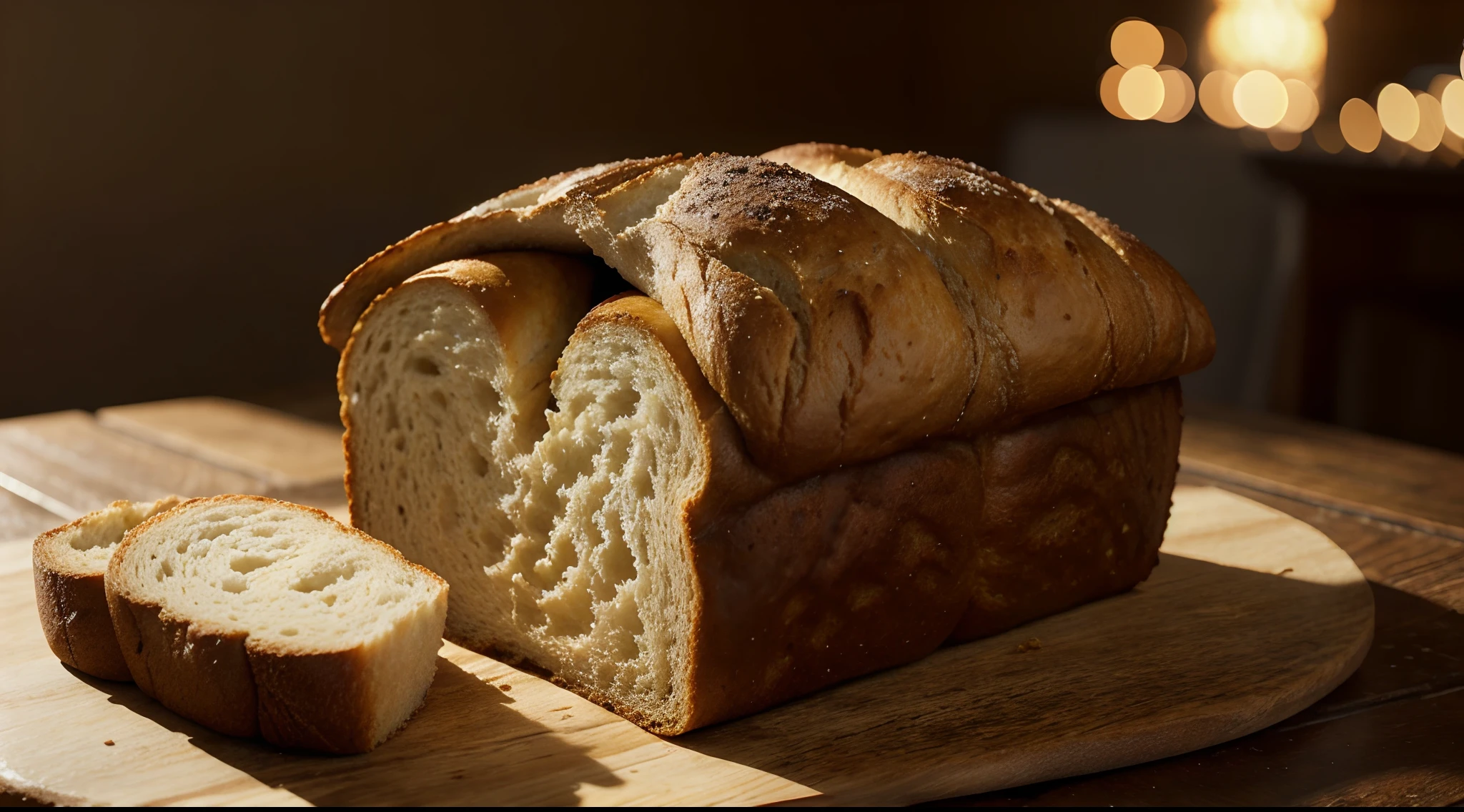 a brown paperbag,round bread,brown wooden table,realistic 3D animation,high definition,ultra-detailed,textured,studio lighting,vivid colors,sharp focus,baked goods,delicious aroma,crispy crust,mouthwatering,tempting,creative composition,warm lighting,warm color tones,rustic atmosphere,delightful artisan bread,beautifully crafted,crumbs on the table,displaying bread products,intricate details,life-like textures,cut in half to reveal the soft interior,now in 3D,showcasing the fine craftsmanship of the bread,meticulously rendered,attention to detail,professional 

**Note**: This prompt has reached the maximum limit of 40 tags. If you want to add more tags, please remove some existing tags.