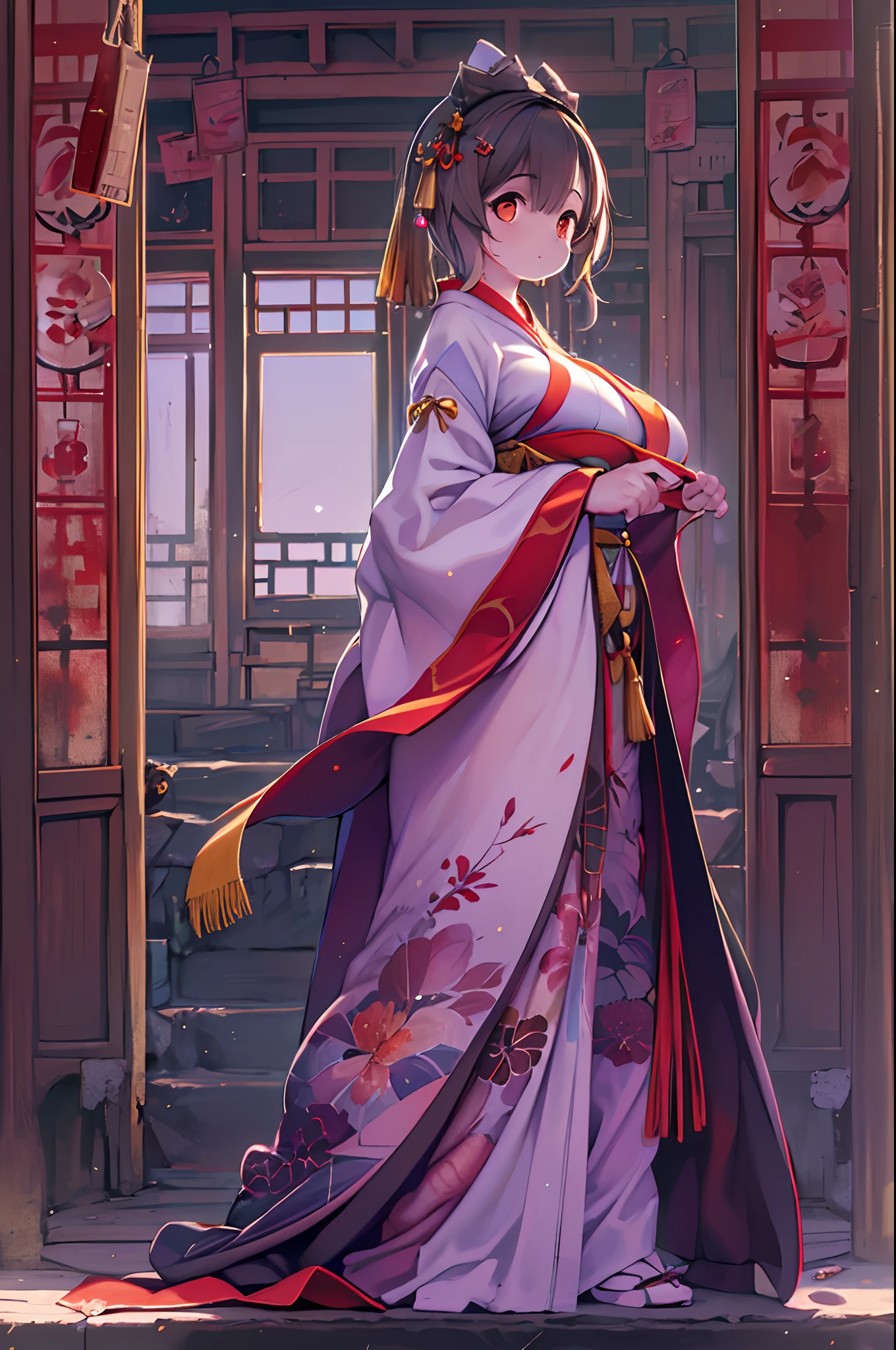 Best Quality, masutepiece, hight resolution, 1girl in, china hanfu,Background of Chinese architects, red scarf, Hair Ornament,Necklace, Jewelry,Beautiful face,Inserting a into the_Body, Tindall Effect,Photorealistic, Dark Studio, Rim lighting, two tone lighting,(High detailed skin:1.2), 8K UHD, Digital SLR, Soft lighting, High quality, Volumetric lighting, Candid, photograph, High resolution, 4K, 8K, Bokeh,Red Dress Girl、huge-breasted、bbw