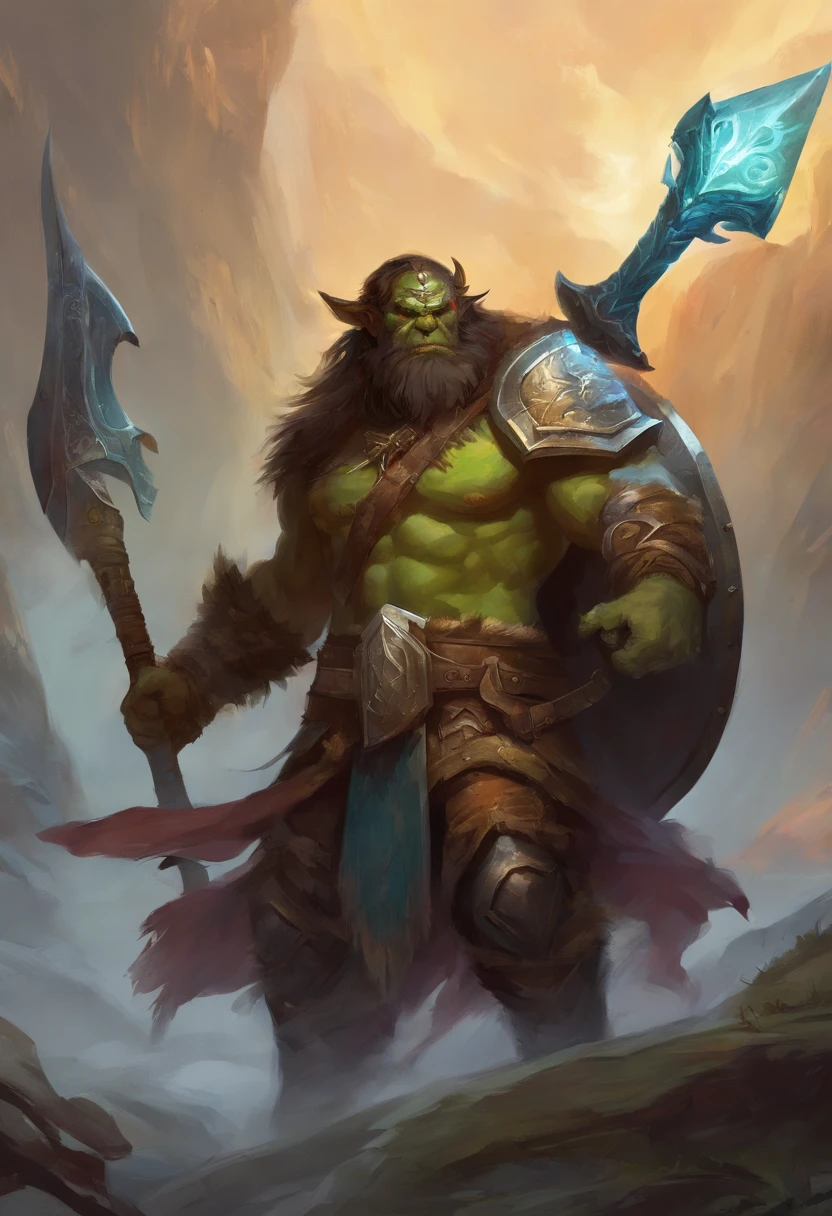 orc, barbarian, dnd, fantasy, battle axe, sheild