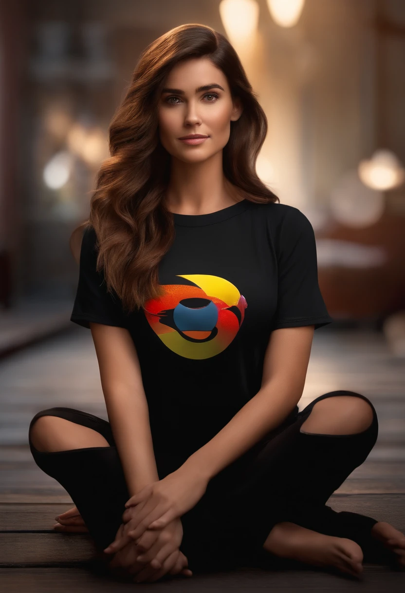 filme Marketing 2023 estilo filmes Pixar, Com nome "N - Marketing", poster, With short, lighter brunette hair and a black t-shirt in front of her crossed arms.