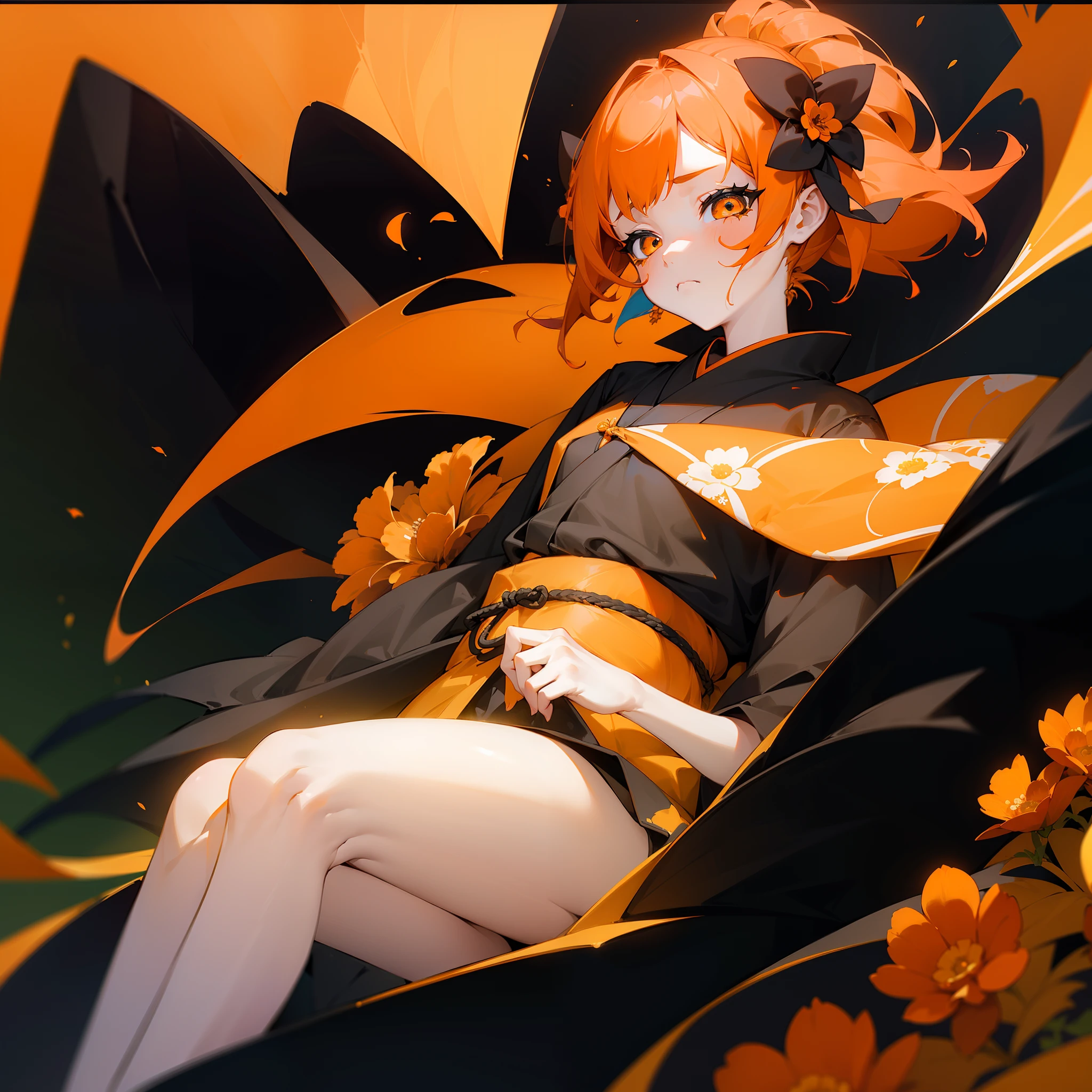Ginger anime girl in dirty stockings looking down at the viewer with her foot extended to the viewers face