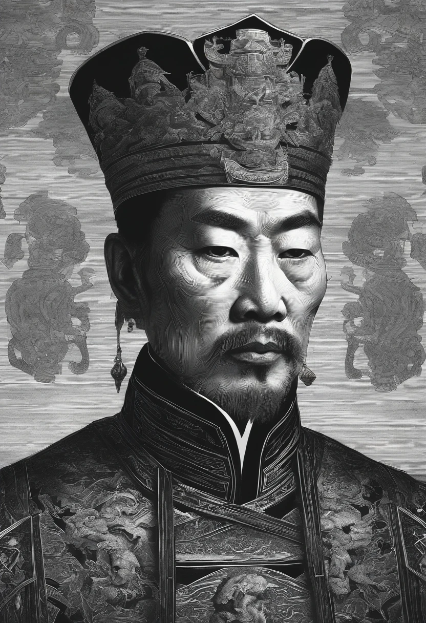 Portraits of ancient Chinese generals，Black and white lines