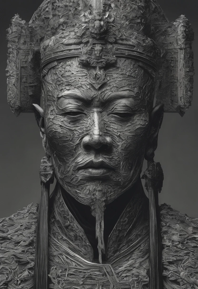 Portraits of ancient Chinese generals,Black and white lines