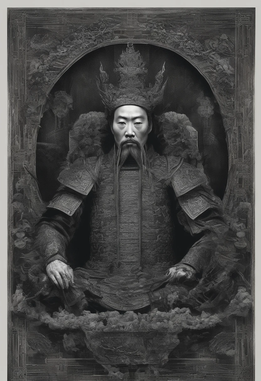 Portraits of ancient Chinese generals，Black and white lines